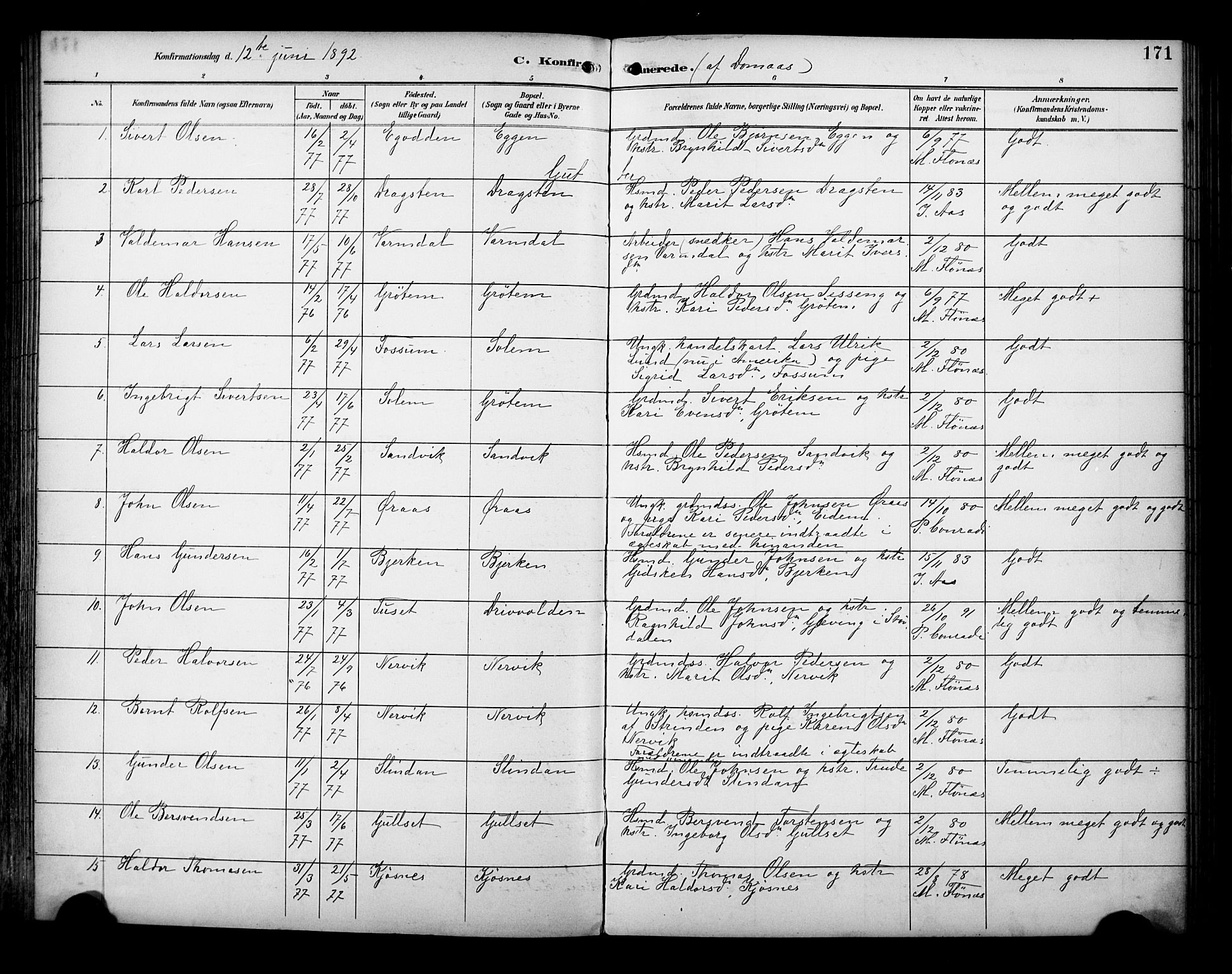 Ministerialprotokoller, klokkerbøker og fødselsregistre - Sør-Trøndelag, SAT/A-1456/695/L1149: Parish register (official) no. 695A09, 1891-1902, p. 171