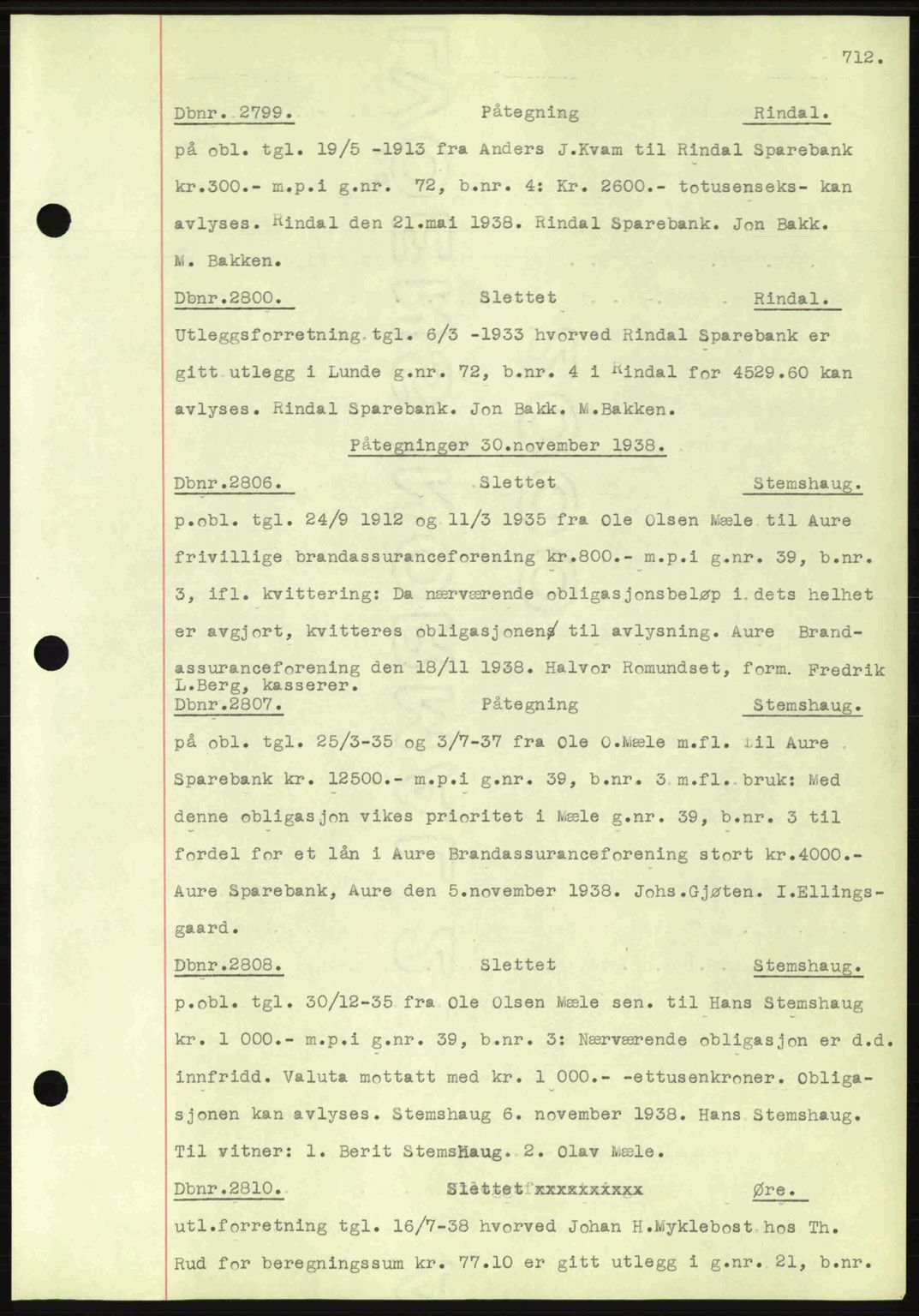 Nordmøre sorenskriveri, AV/SAT-A-4132/1/2/2Ca: Mortgage book no. C80, 1936-1939, Diary no: : 2799/1938