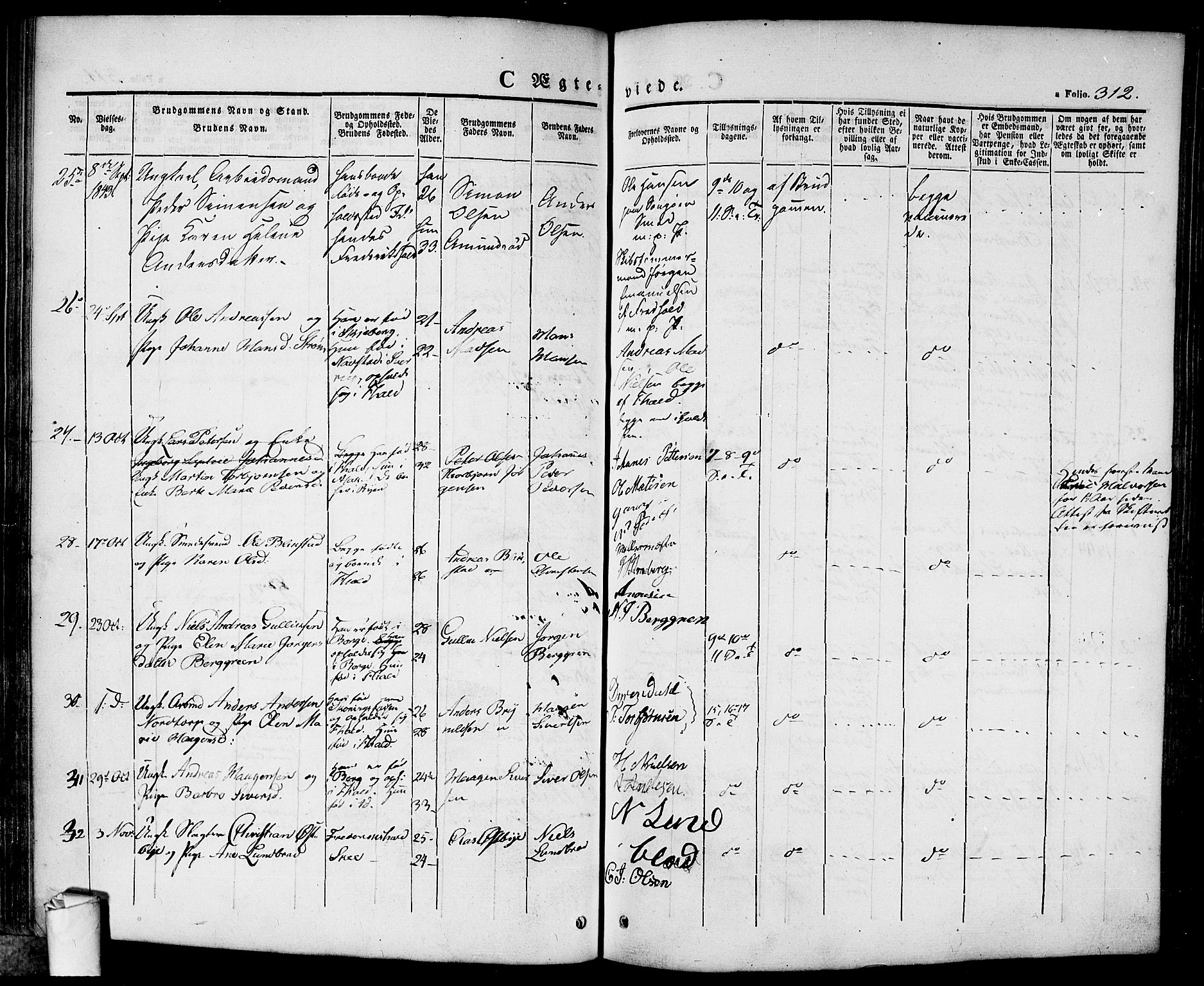 Halden prestekontor Kirkebøker, AV/SAO-A-10909/F/Fa/L0005: Parish register (official) no. I 5, 1834-1845, p. 312