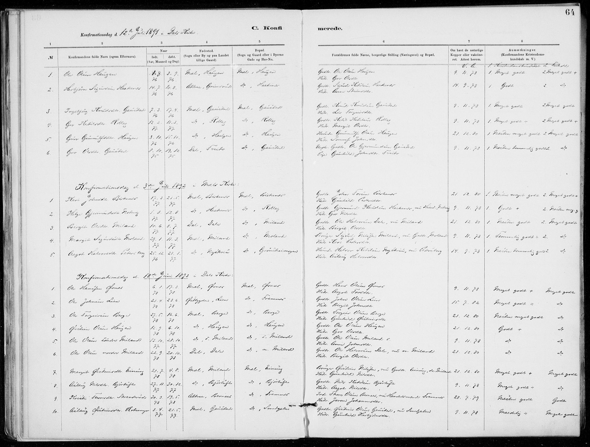 Tinn kirkebøker, SAKO/A-308/F/Fb/L0002: Parish register (official) no. II 2, 1878-1917, p. 64