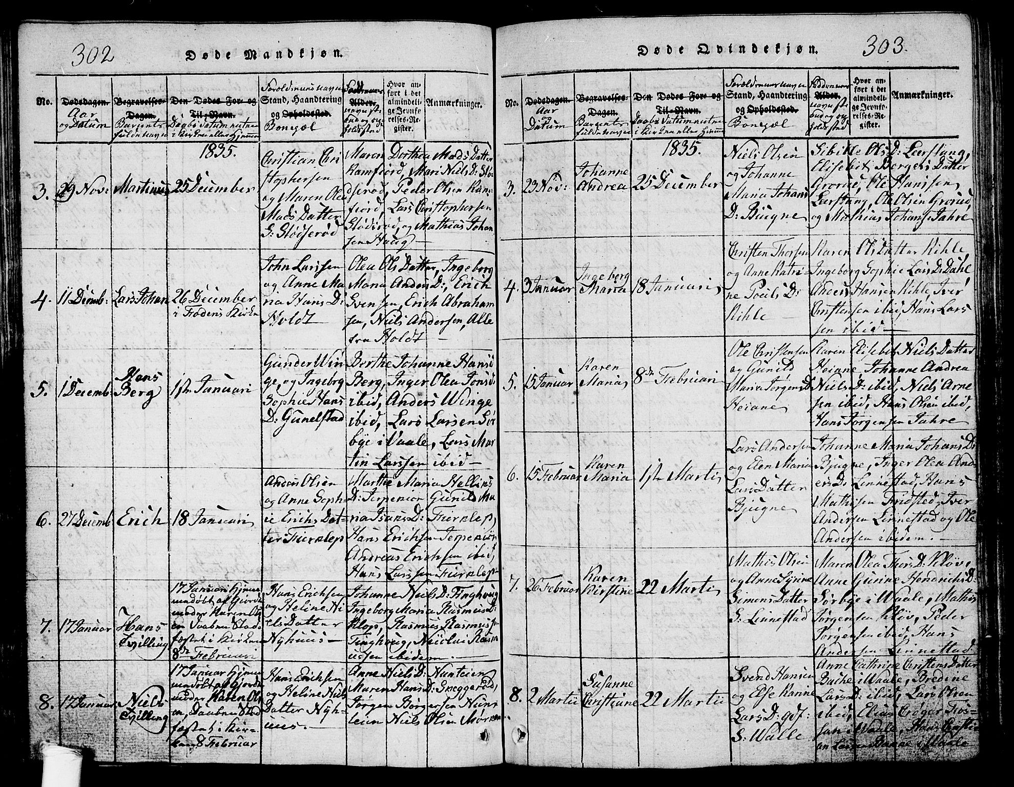 Ramnes kirkebøker, AV/SAKO-A-314/G/Ga/L0001: Parish register (copy) no. I 1, 1813-1847, p. 302-303