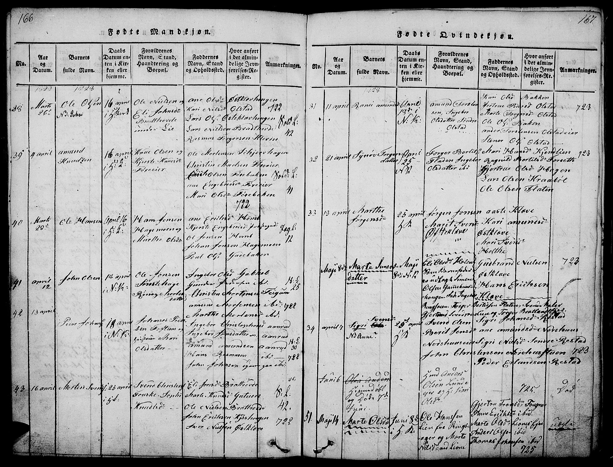 Gausdal prestekontor, AV/SAH-PREST-090/H/Ha/Haa/L0005: Parish register (official) no. 5, 1817-1829, p. 166-167