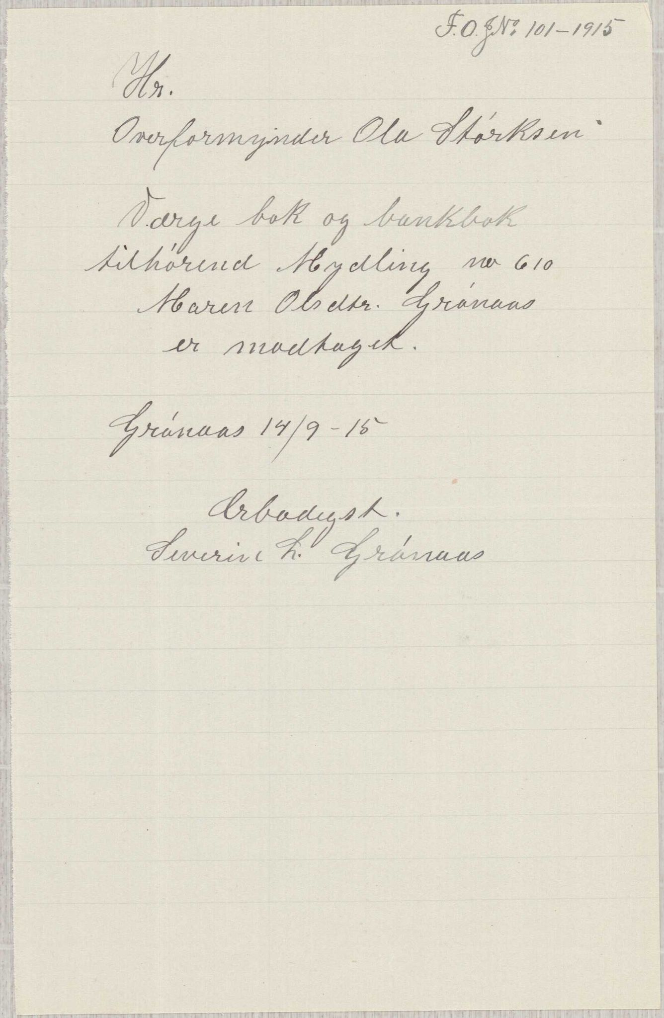 Finnaas kommune. Overformynderiet, IKAH/1218a-812/D/Da/Daa/L0003/0001: Kronologisk ordna korrespondanse / Kronologisk ordna korrespondanse, 1914-1916, p. 80