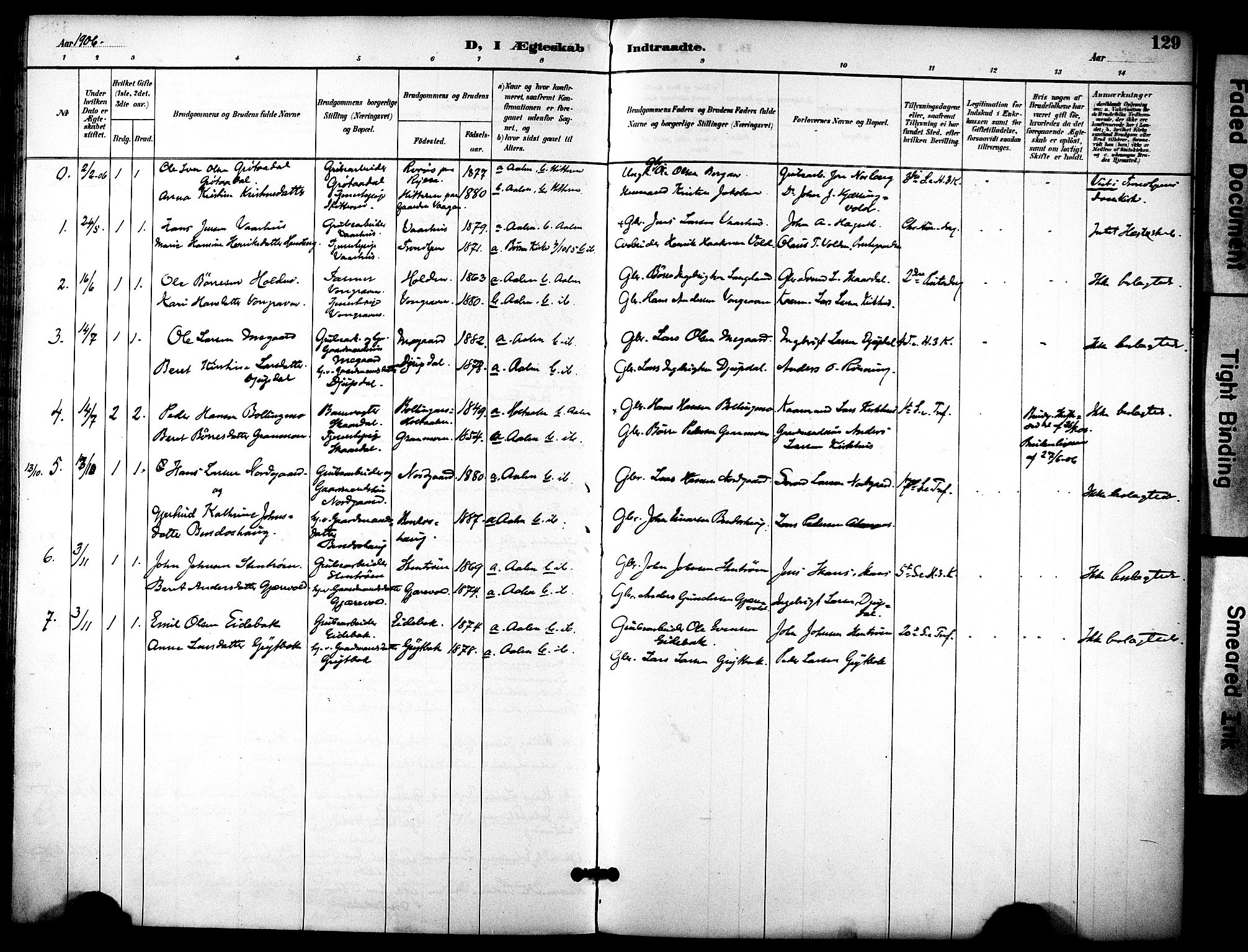 Ministerialprotokoller, klokkerbøker og fødselsregistre - Sør-Trøndelag, SAT/A-1456/686/L0984: Parish register (official) no. 686A02, 1891-1906, p. 129