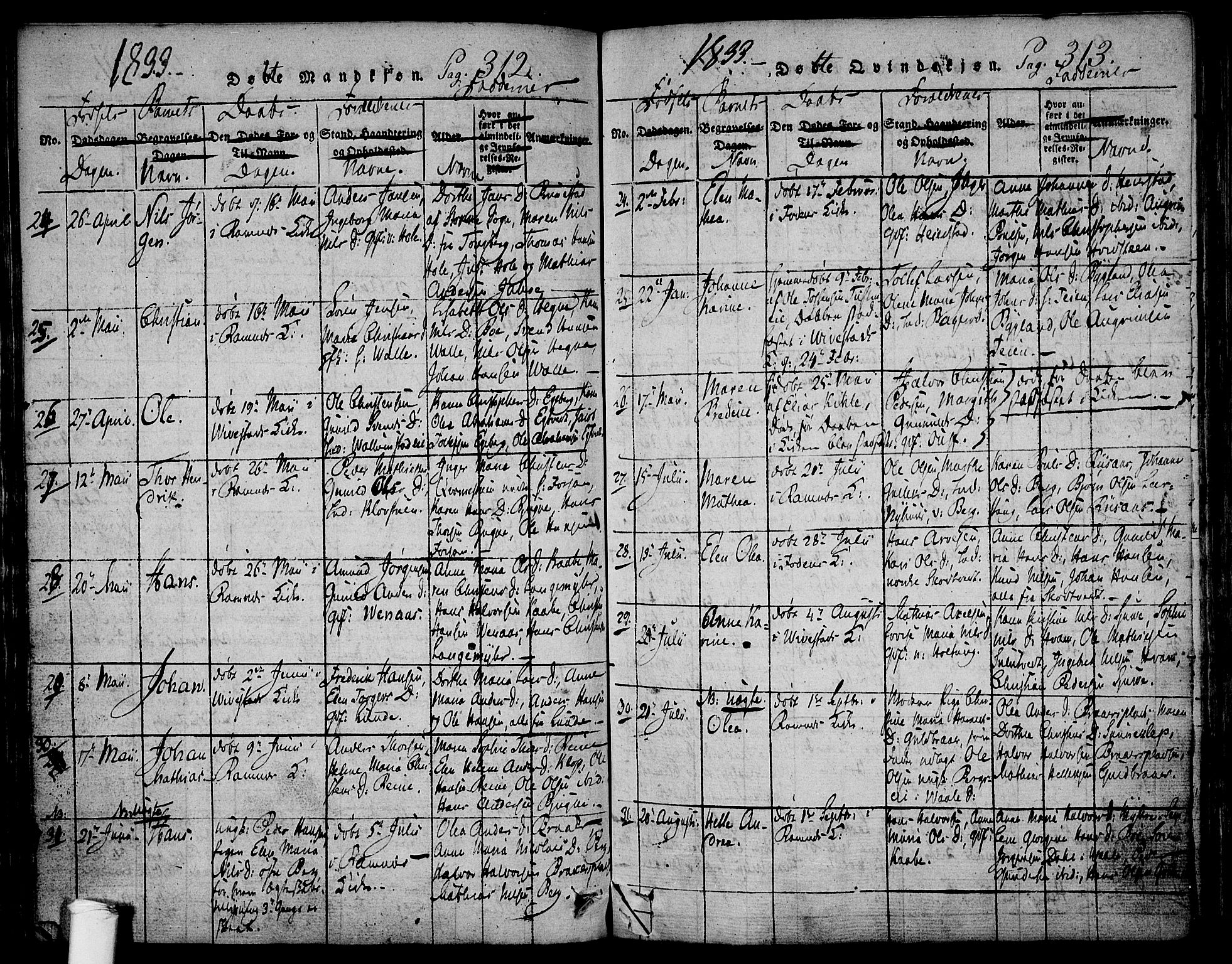 Ramnes kirkebøker, AV/SAKO-A-314/F/Fa/L0004: Parish register (official) no. I 4, 1813-1840, p. 312-313