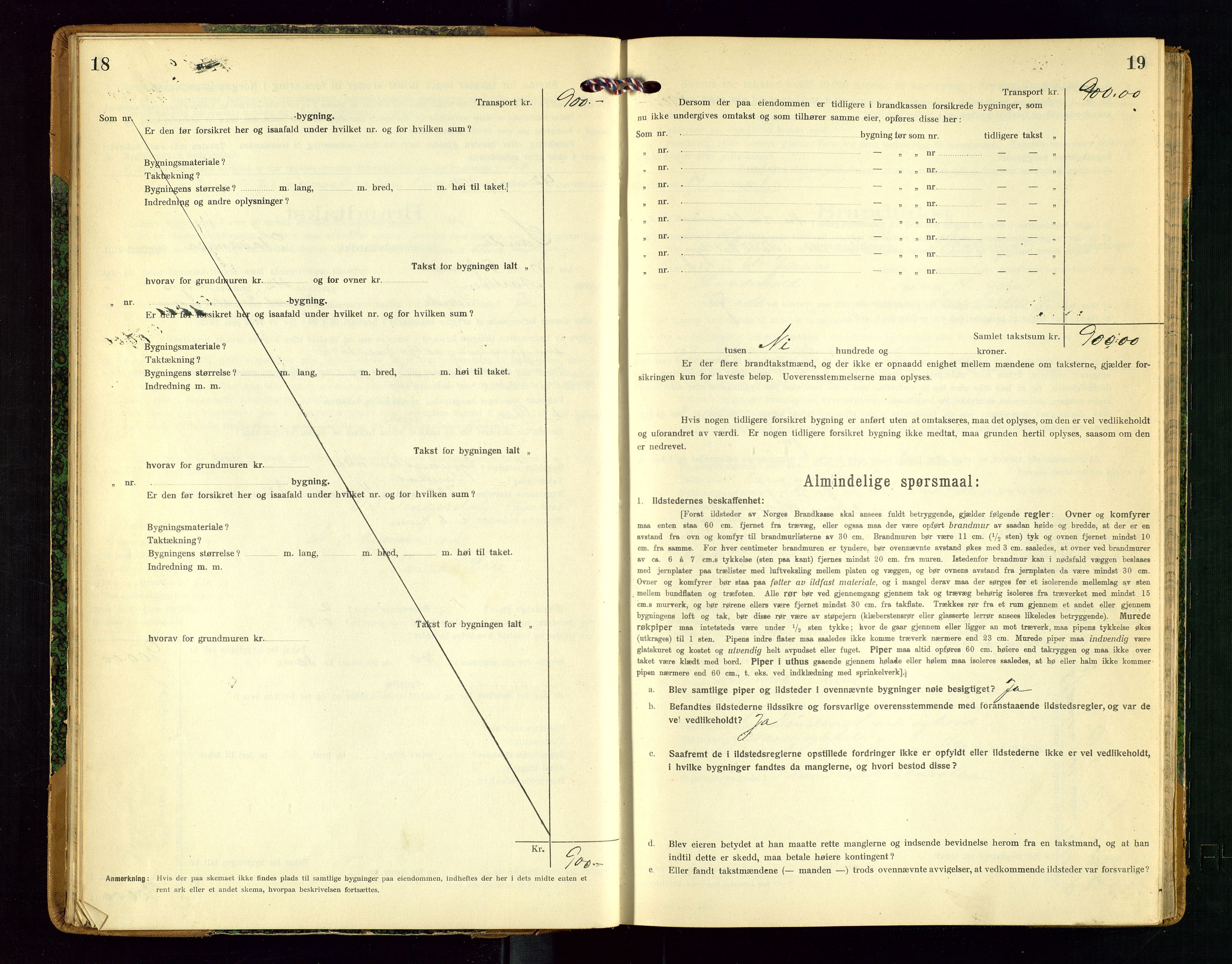 Sauda lensmannskontor, AV/SAST-A-100177/Gob/L0002: Branntakstprotokoll - skjematakst, 1916-1928, p. 18-19