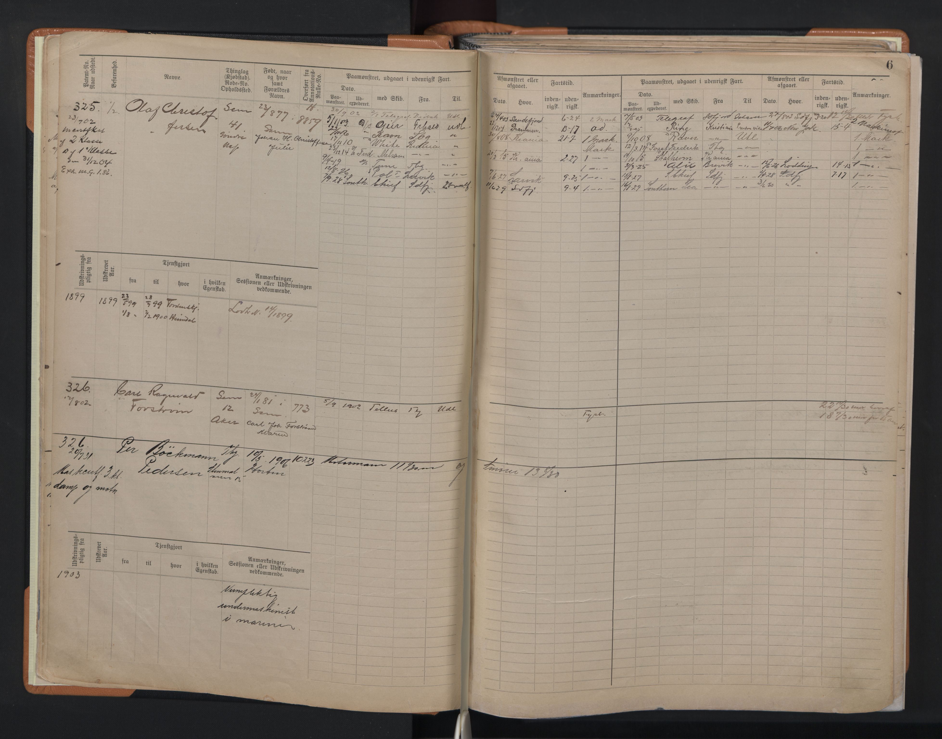 Tønsberg innrulleringskontor, AV/SAKO-A-786/F/Fe/L0004: Maskinist- og fyrbøterrulle Patent nr. 315-1079, 1902-1922, p. 6