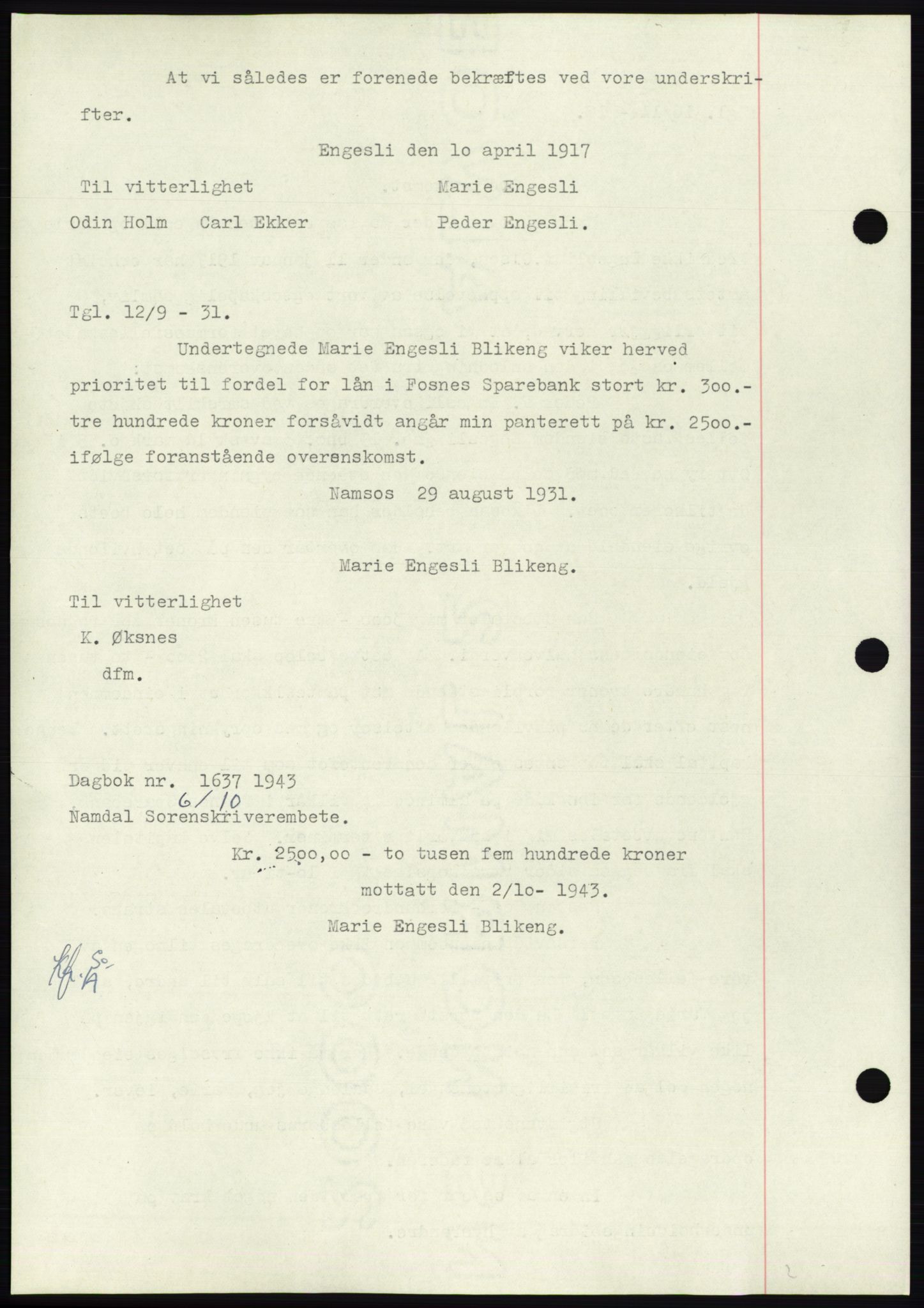 Namdal sorenskriveri, SAT/A-4133/1/2/2C: Mortgage book no. -, 1916-1921, Deed date: 16.11.1918