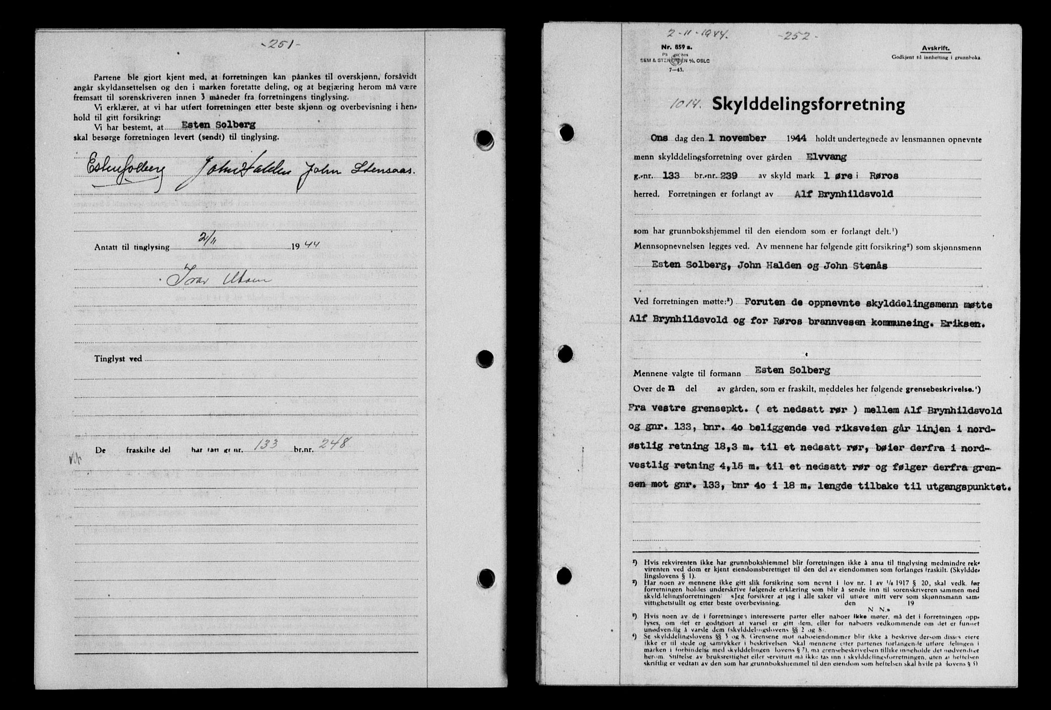 Gauldal sorenskriveri, SAT/A-0014/1/2/2C/L0058: Mortgage book no. 63, 1944-1945, Diary no: : 1014/1944