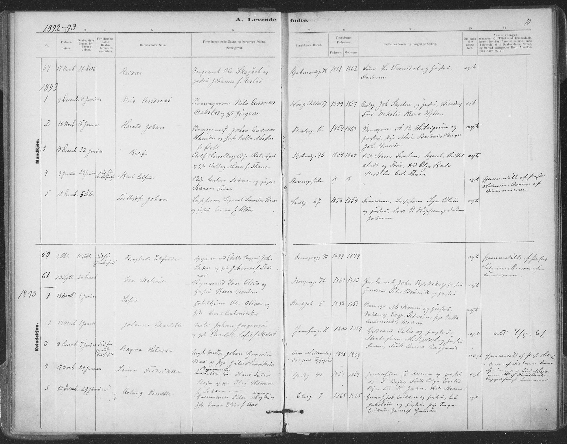 Ministerialprotokoller, klokkerbøker og fødselsregistre - Sør-Trøndelag, SAT/A-1456/602/L0122: Parish register (official) no. 602A20, 1892-1908, p. 10