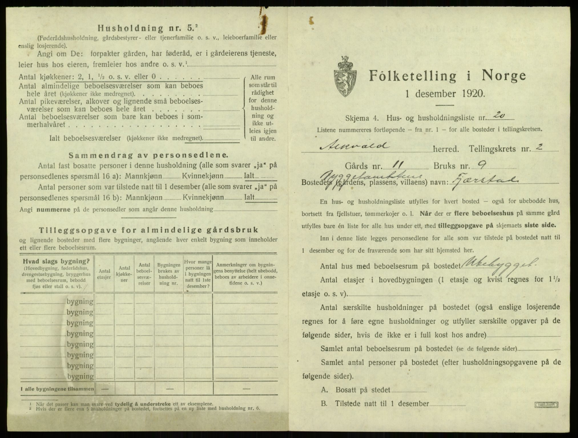 SAB, 1920 census for Askvoll, 1920, p. 190