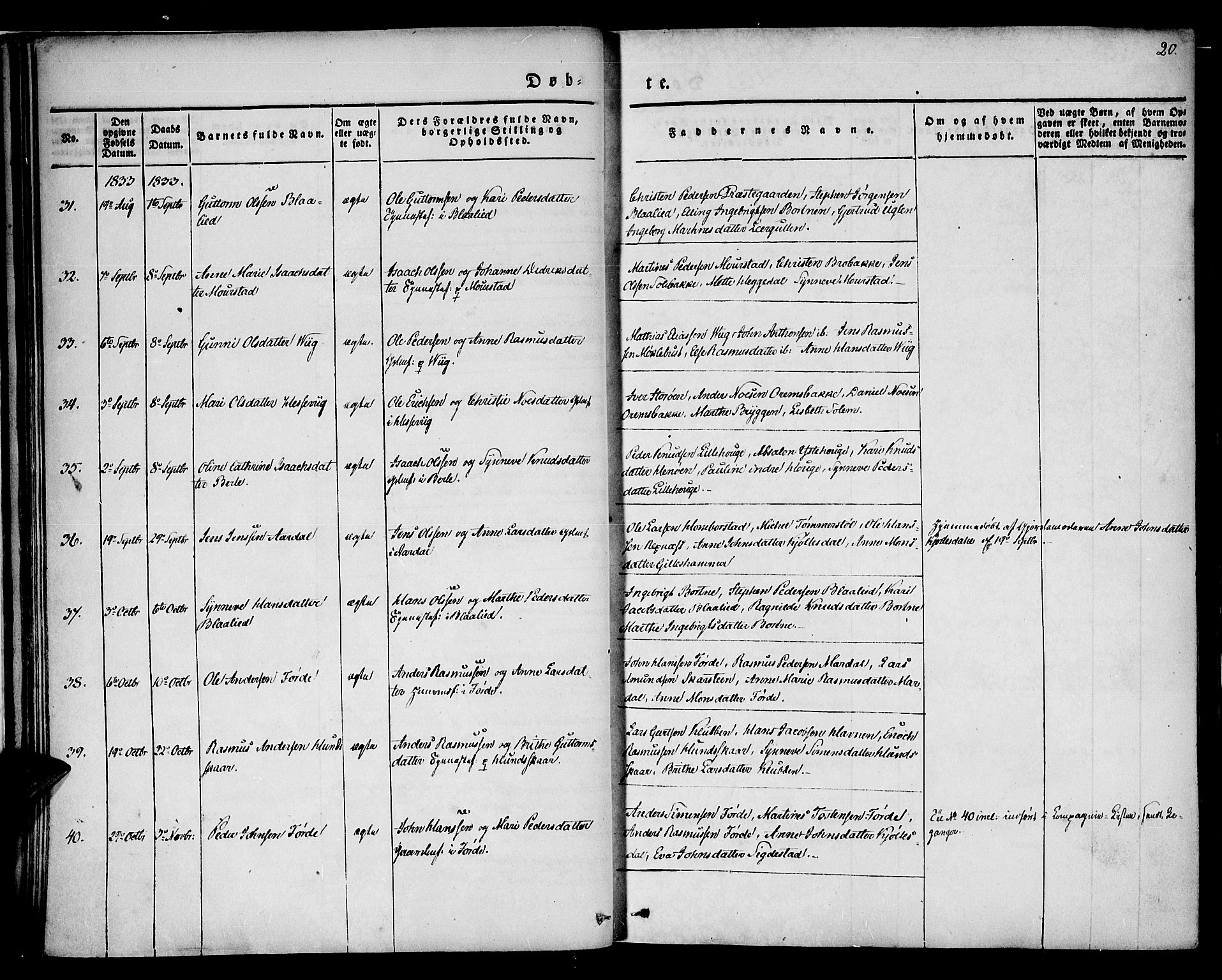 Davik sokneprestembete, SAB/A-79701/H/Haa/Haaa/L0004: Parish register (official) no. A 4, 1830-1849, p. 20