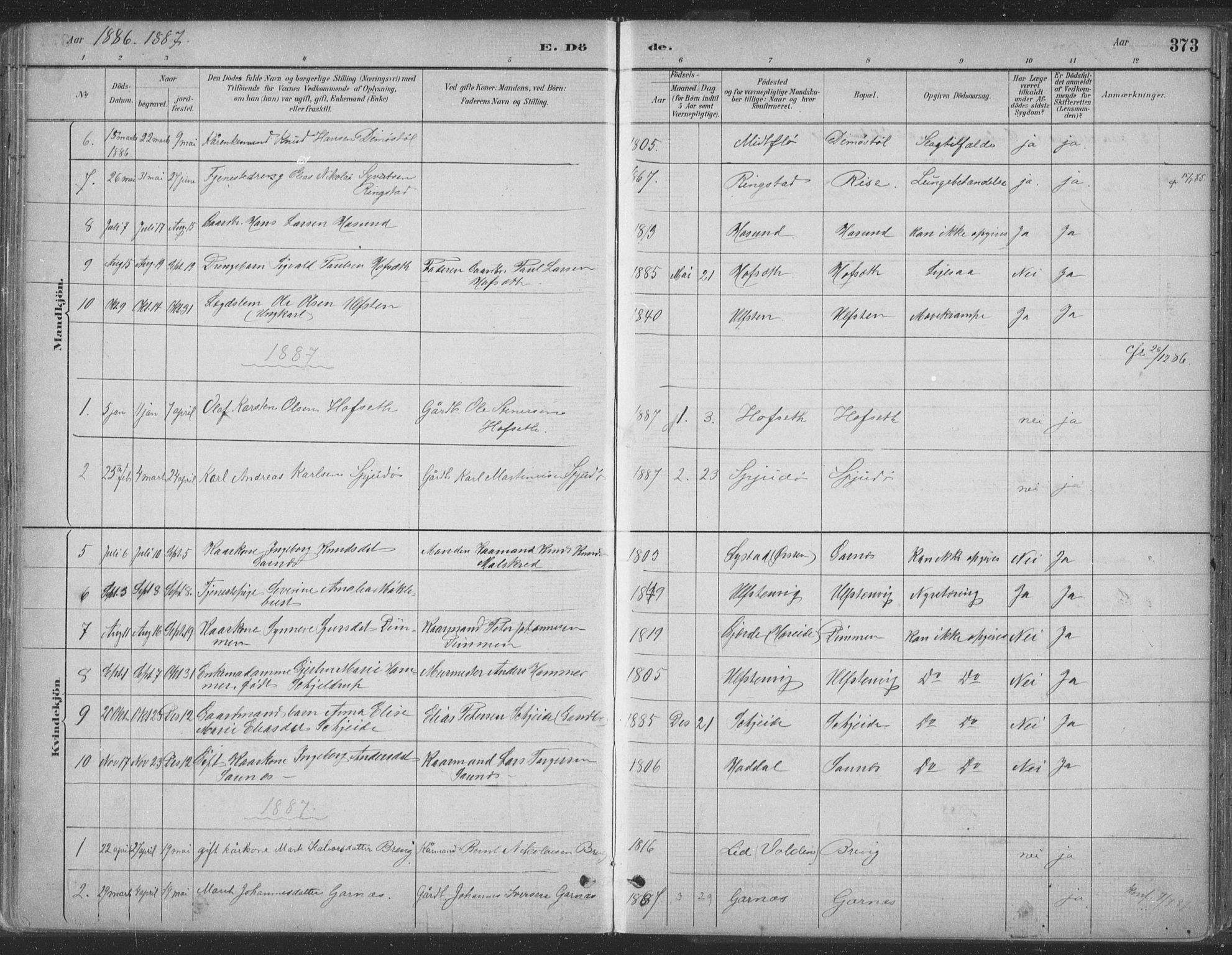 Ministerialprotokoller, klokkerbøker og fødselsregistre - Møre og Romsdal, AV/SAT-A-1454/509/L0106: Parish register (official) no. 509A04, 1883-1922, p. 373