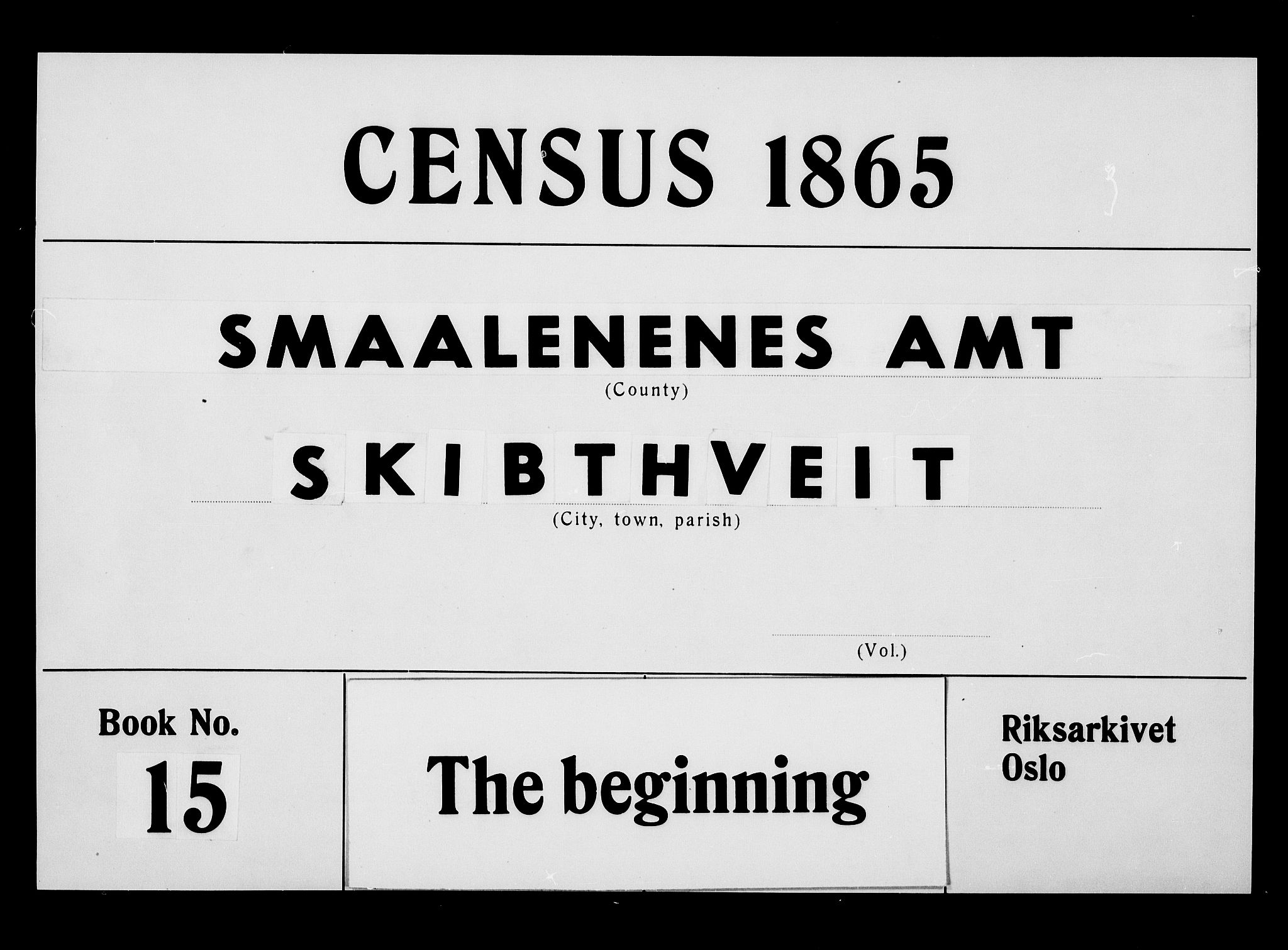 RA, 1865 census for Skiptvet, 1865, p. 1