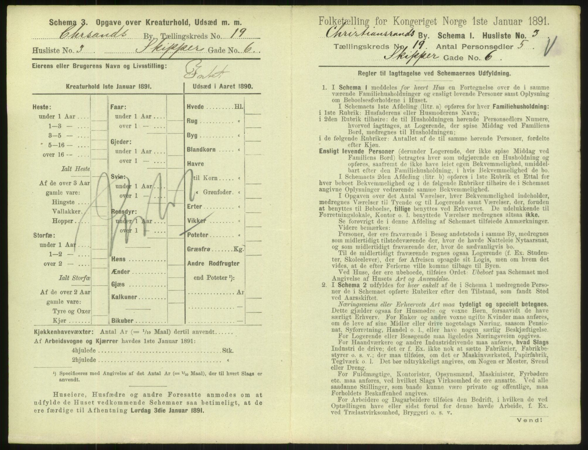 RA, 1891 census for 1001 Kristiansand, 1891, p. 1094