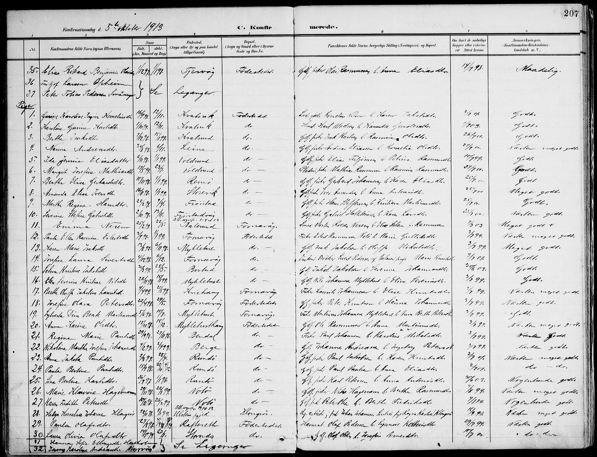 Ministerialprotokoller, klokkerbøker og fødselsregistre - Møre og Romsdal, AV/SAT-A-1454/507/L0075: Parish register (official) no. 507A10, 1901-1920, p. 207