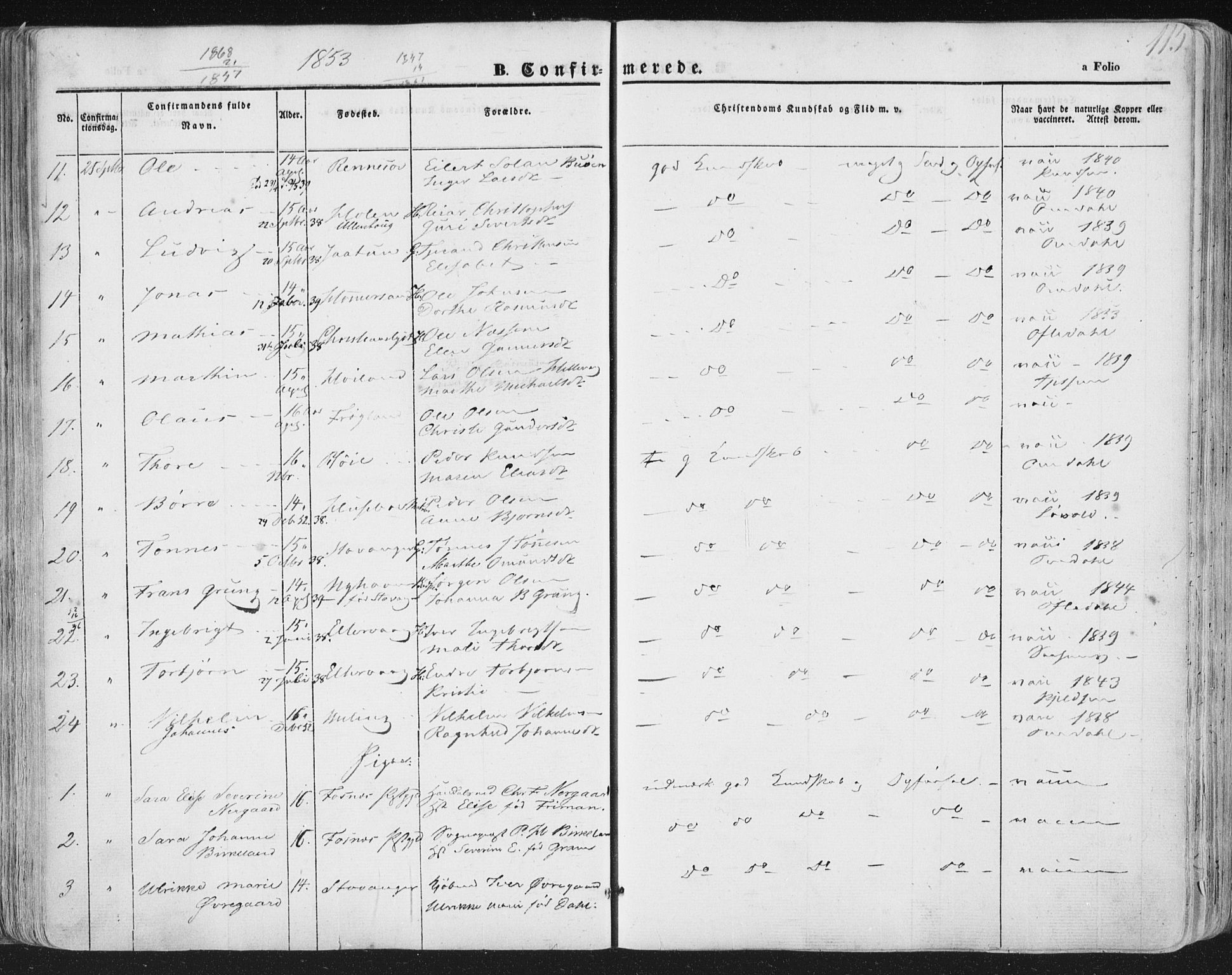 Hetland sokneprestkontor, AV/SAST-A-101826/30/30BA/L0002: Parish register (official) no. A 2, 1849-1869, p. 115