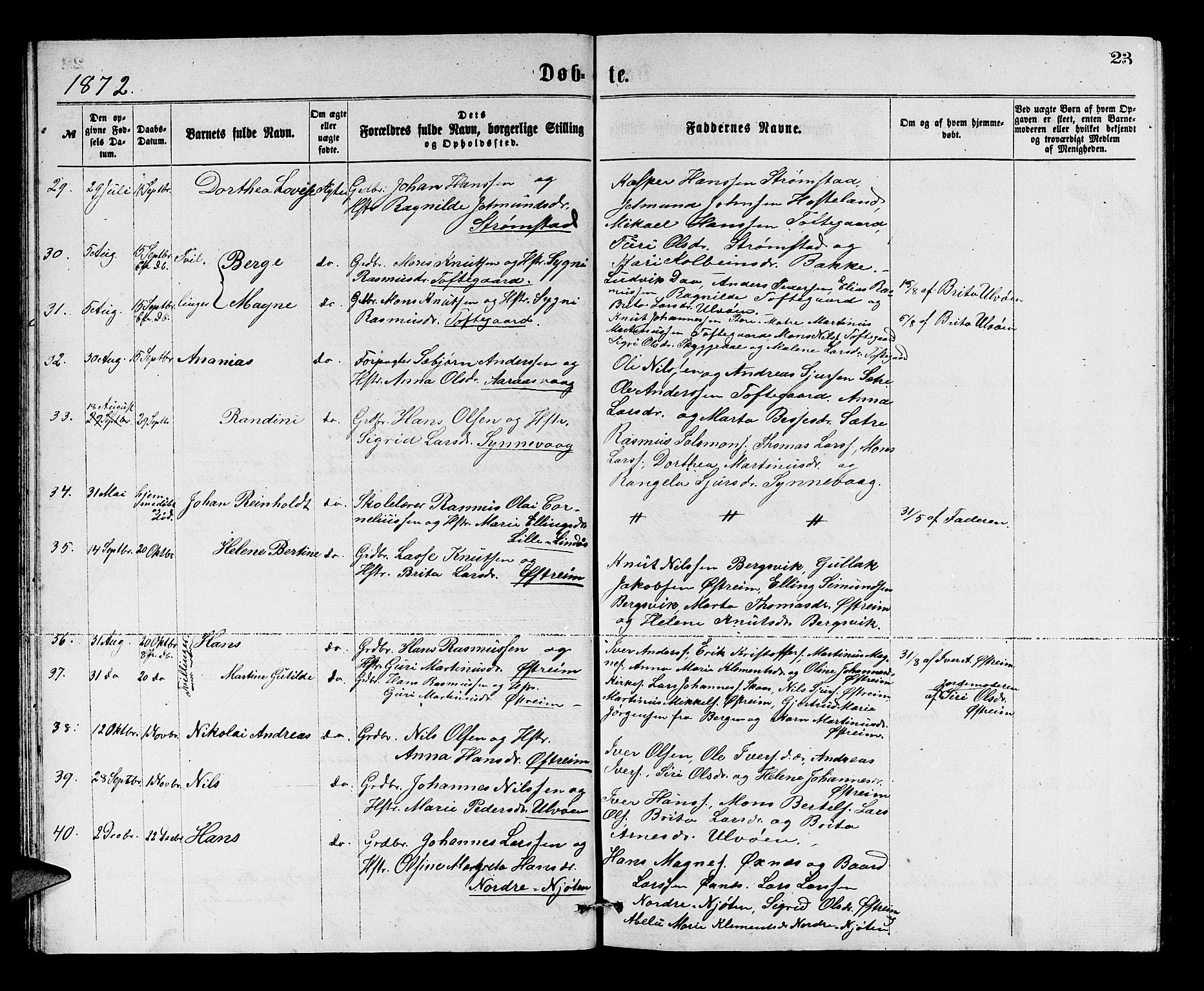 Lindås Sokneprestembete, SAB/A-76701/H/Hab: Parish register (copy) no. C 2, 1868-1885, p. 23