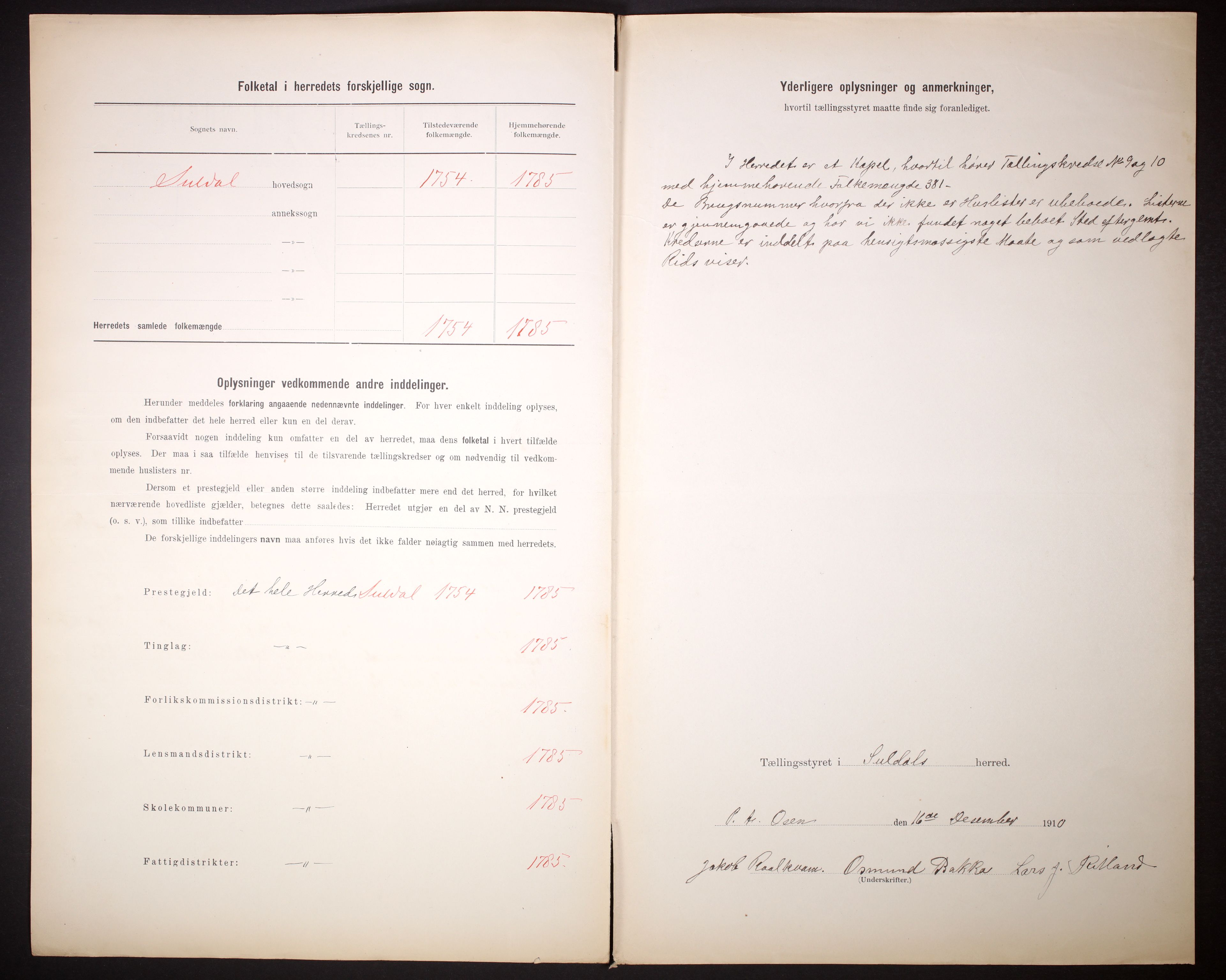 RA, 1910 census for Suldal, 1910, p. 3