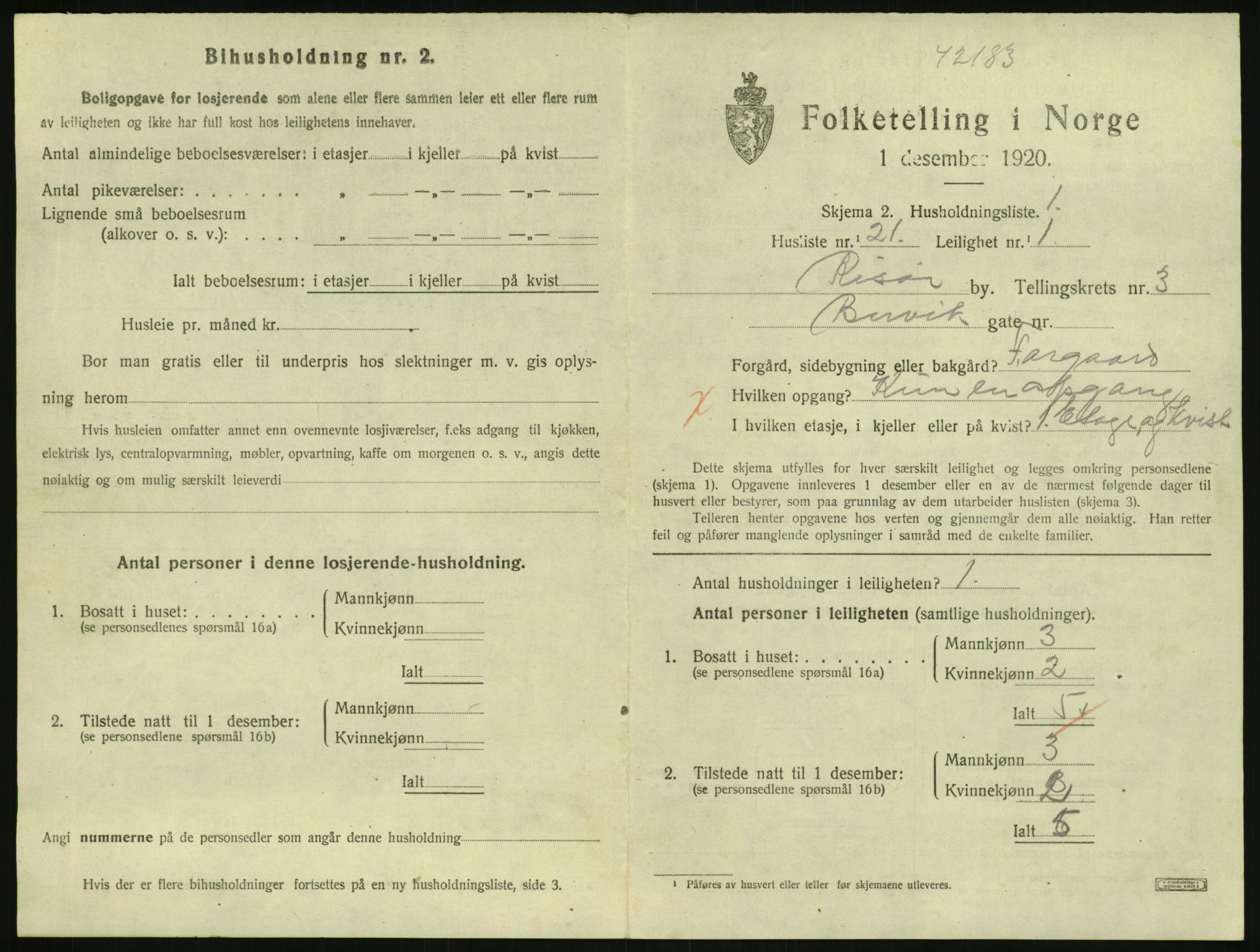 SAK, 1920 census for Risør, 1920, p. 2587