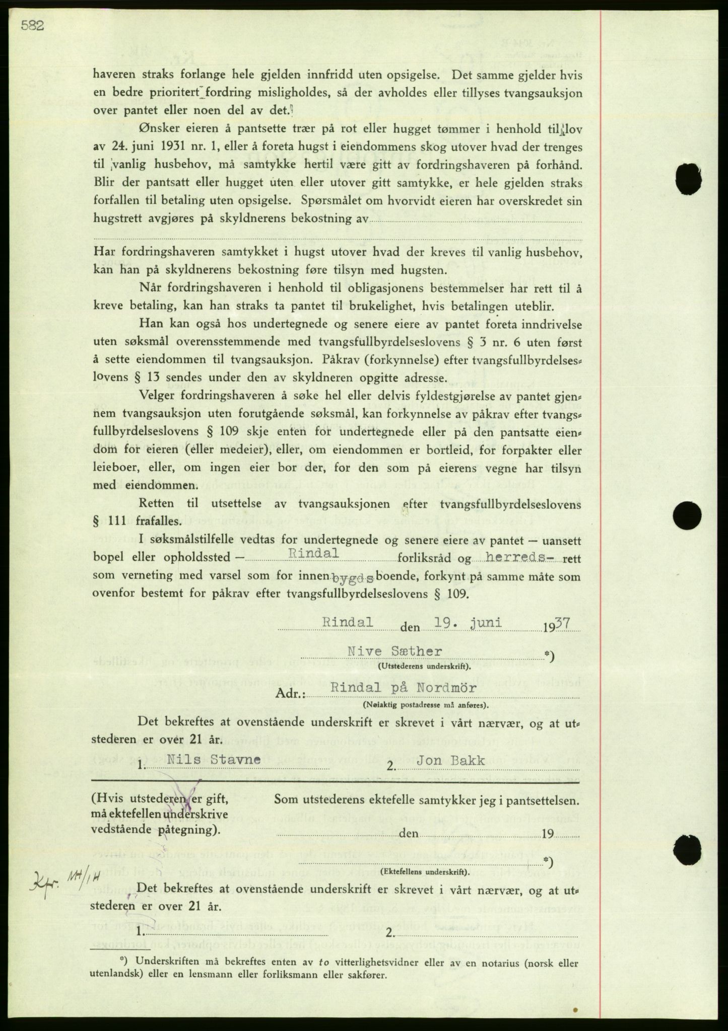 Nordmøre sorenskriveri, AV/SAT-A-4132/1/2/2Ca/L0091: Mortgage book no. B81, 1937-1937, Diary no: : 1682/1937