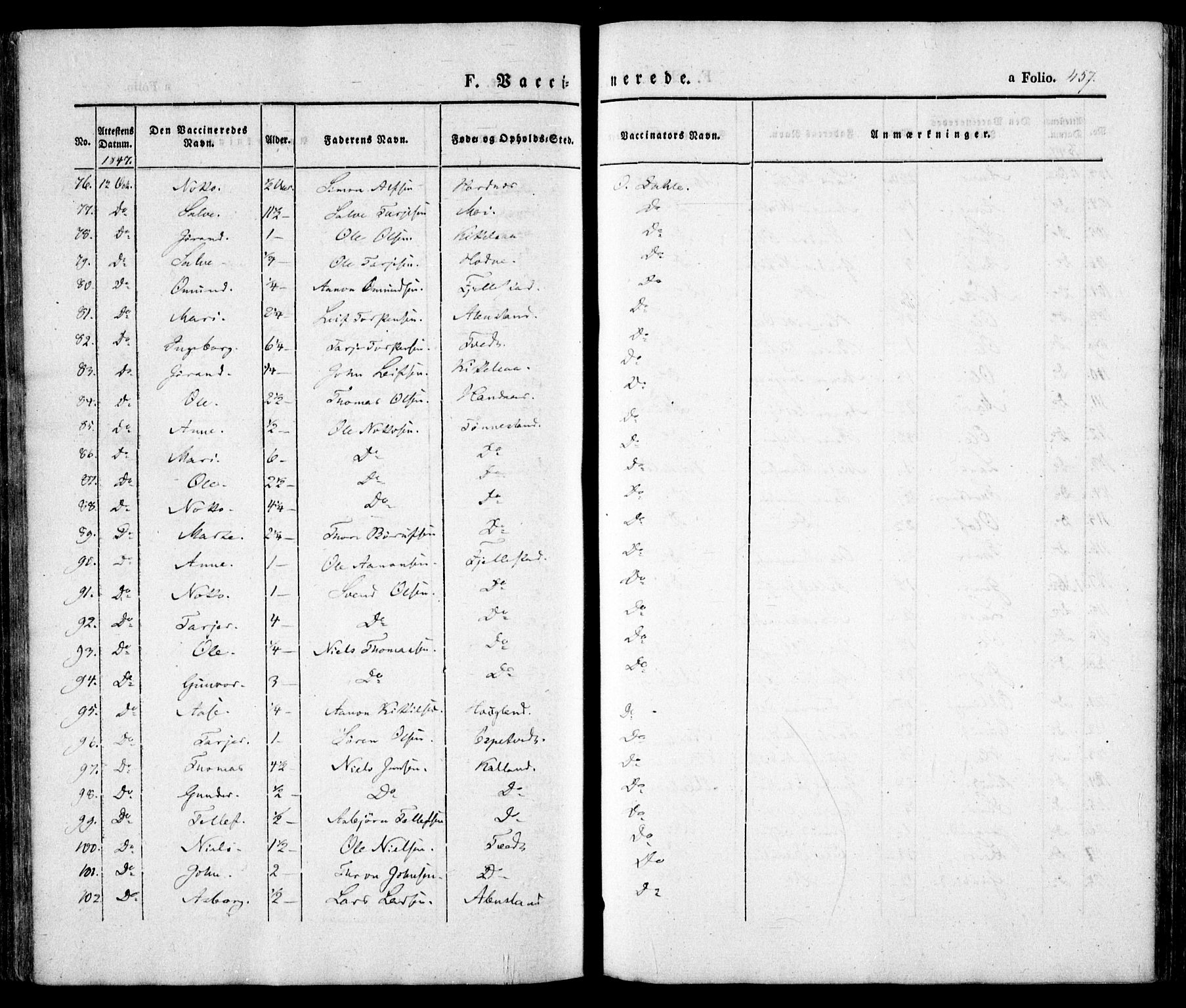 Evje sokneprestkontor, AV/SAK-1111-0008/F/Fa/Faa/L0005: Parish register (official) no. A 5, 1843-1865, p. 457