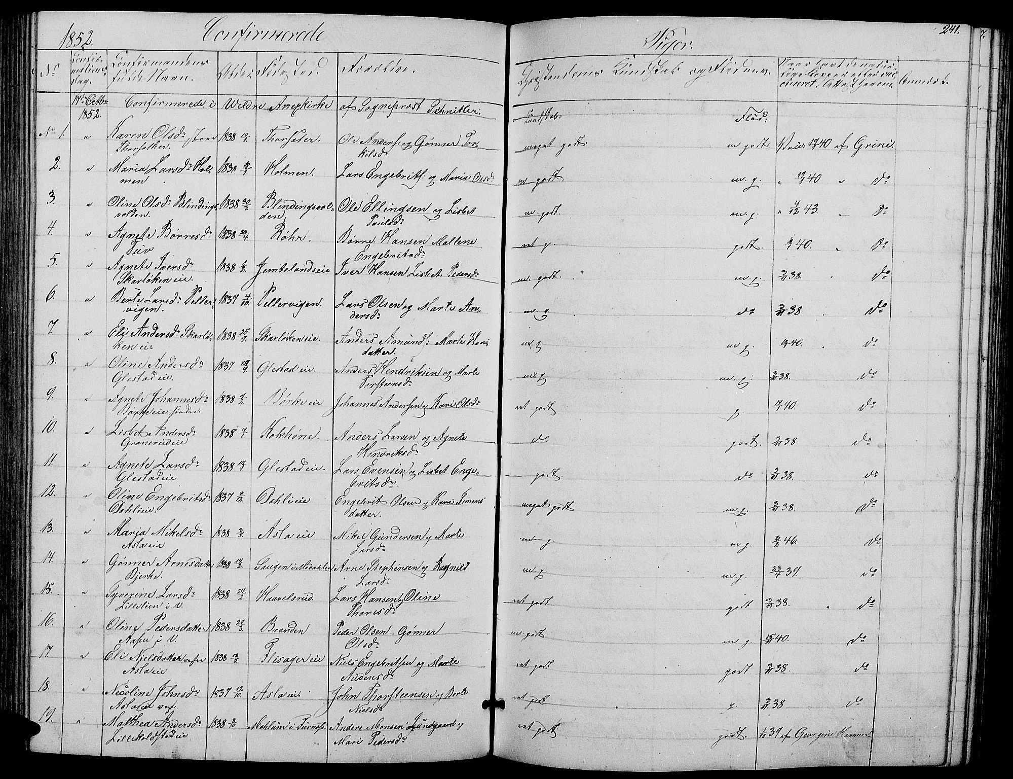 Ringsaker prestekontor, AV/SAH-PREST-014/L/La/L0006: Parish register (copy) no. 6, 1851-1860, p. 241