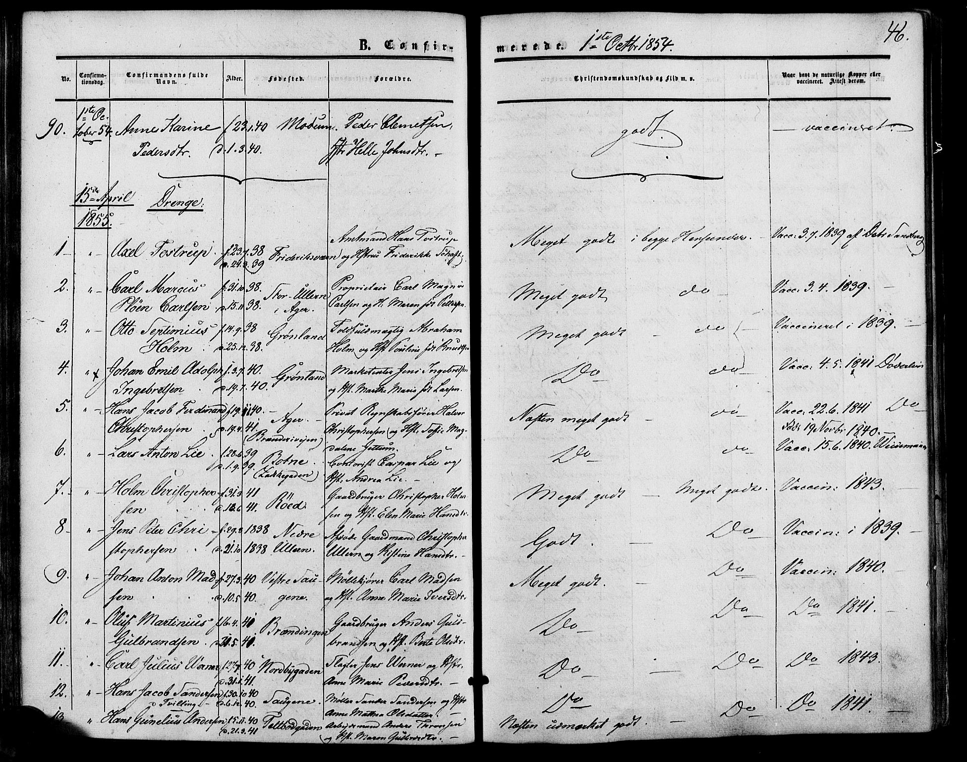 Vestre Aker prestekontor Kirkebøker, SAO/A-10025/F/Fa/L0001: Parish register (official) no. 1, 1853-1858, p. 46