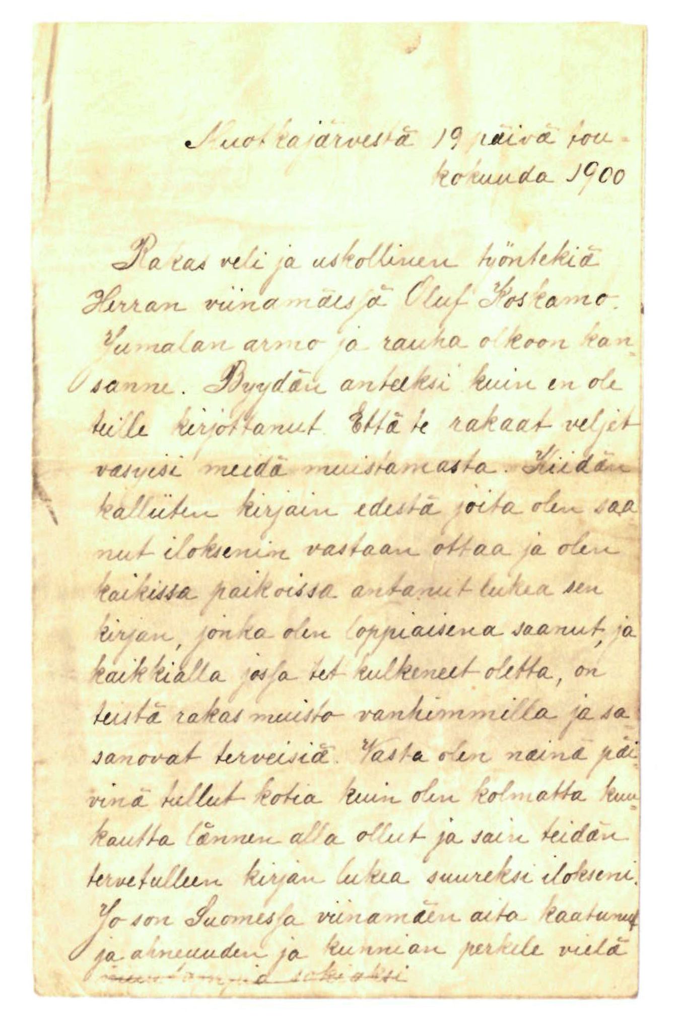 Elise Balos brevsamling, FMFB/A-1082/F/Fa/L0012: Brev til Oluf Koskamo , 1900