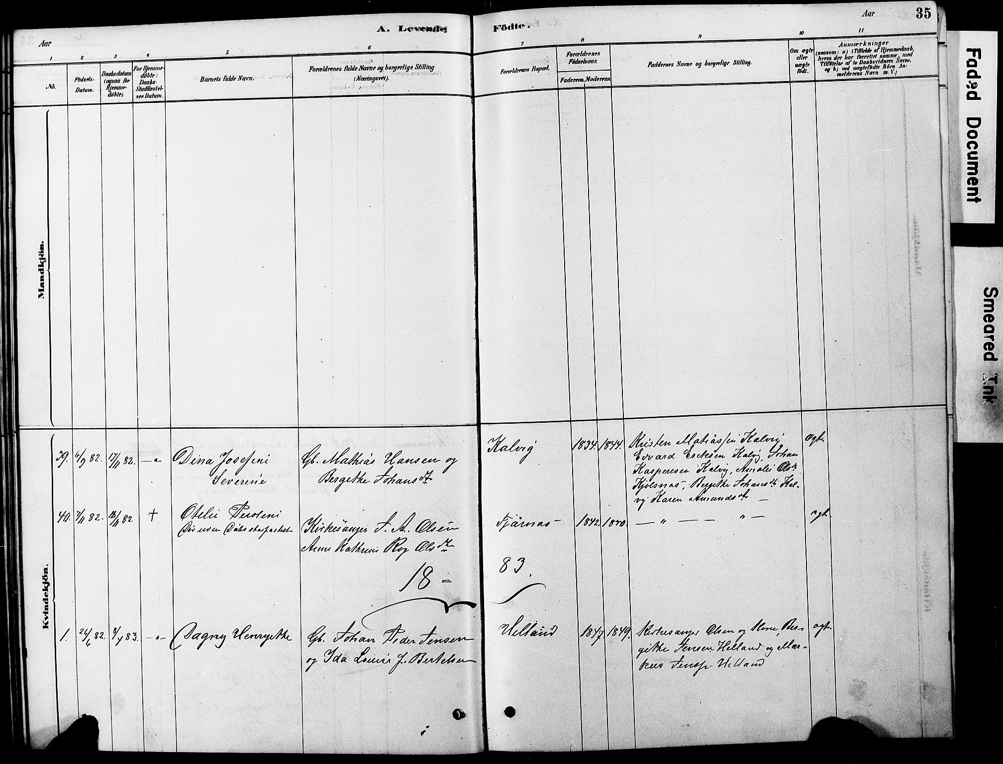 Ministerialprotokoller, klokkerbøker og fødselsregistre - Nordland, AV/SAT-A-1459/861/L0875: Parish register (copy) no. 861C01, 1879-1887, p. 35