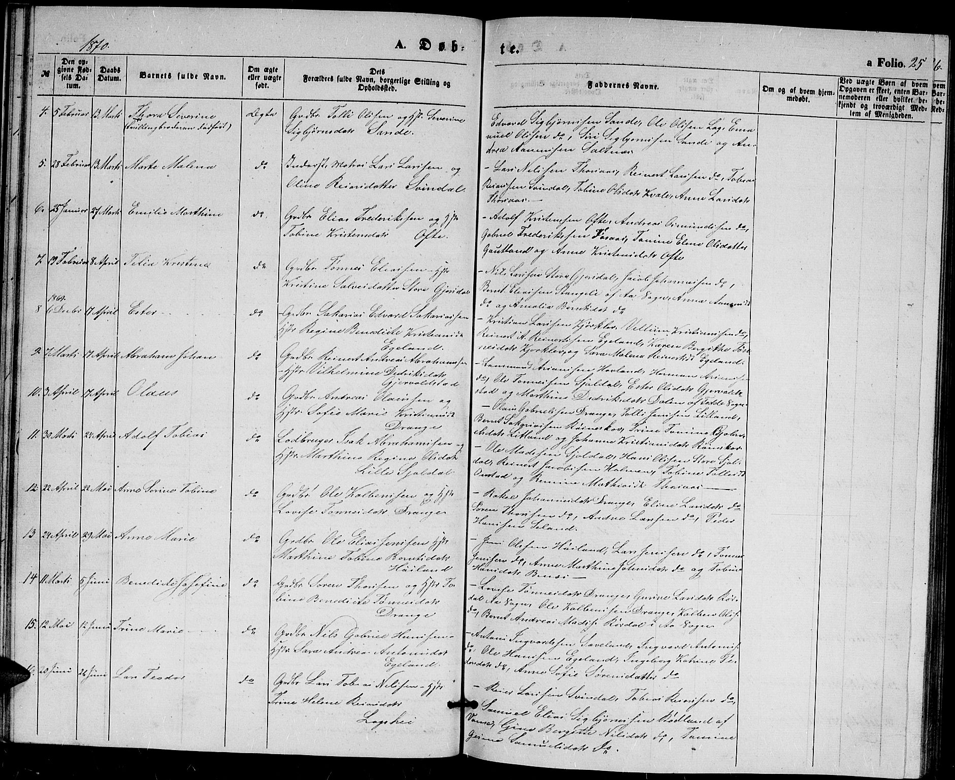 Herad sokneprestkontor, AV/SAK-1111-0018/F/Fb/Fba/L0003: Parish register (copy) no. B 3, 1863-1883, p. 25