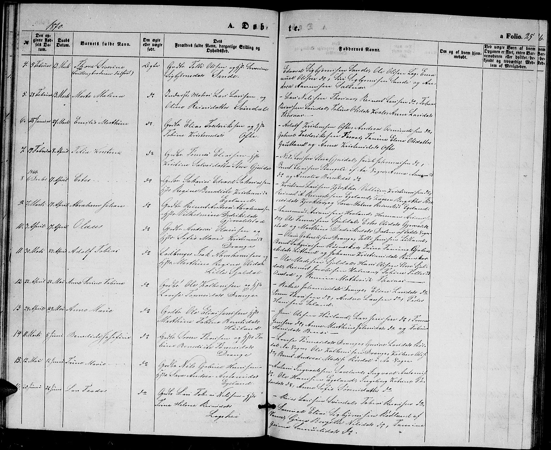 Herad sokneprestkontor, AV/SAK-1111-0018/F/Fb/Fba/L0003: Parish register (copy) no. B 3, 1863-1883, p. 25