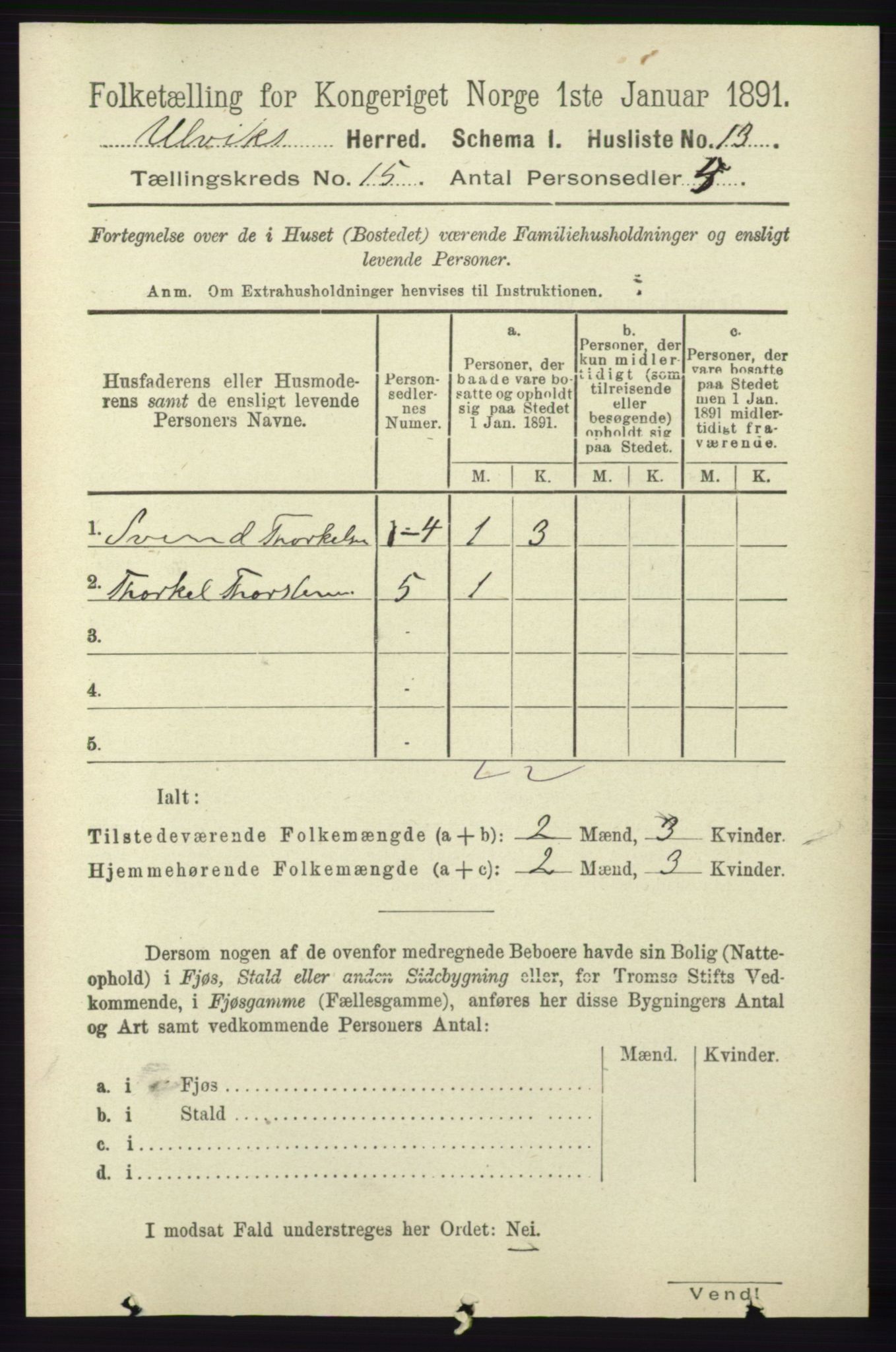 RA, 1891 census for 1233 Ulvik, 1891, p. 4592