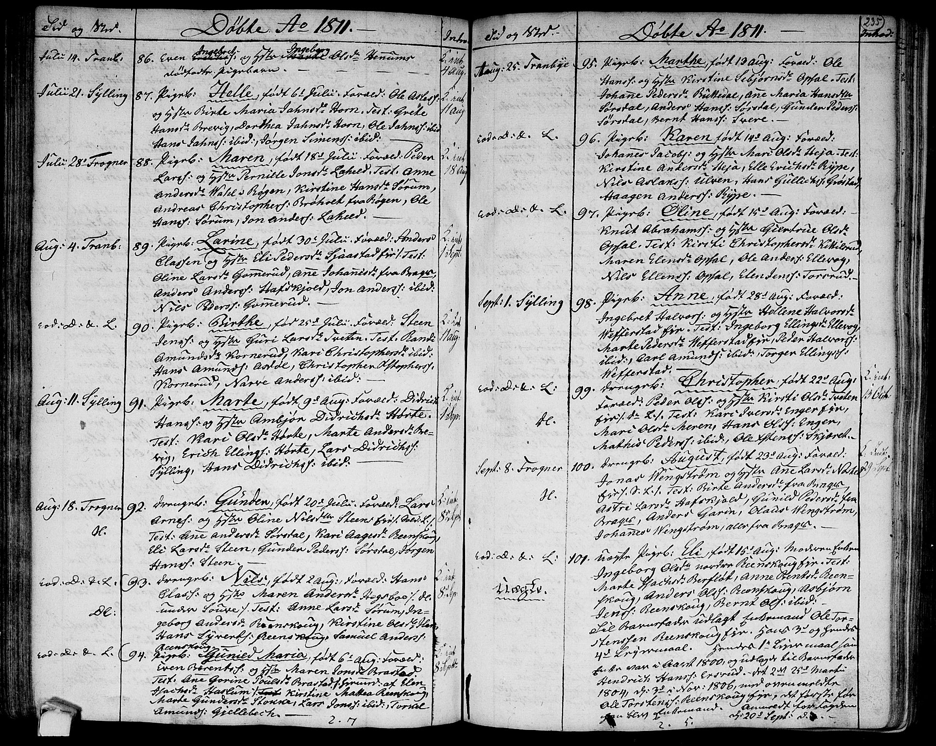 Lier kirkebøker, SAKO/A-230/F/Fa/L0007: Parish register (official) no. I 7, 1794-1813, p. 235