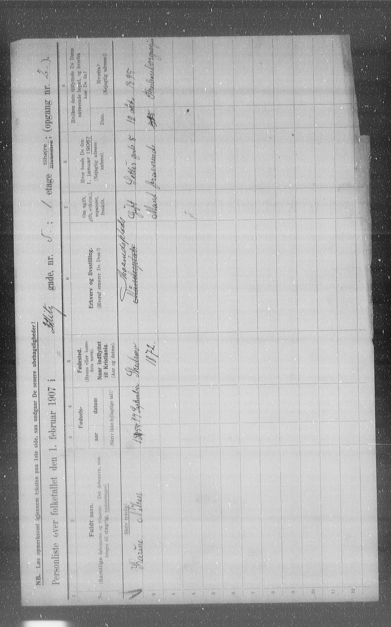 OBA, Municipal Census 1907 for Kristiania, 1907, p. 65435