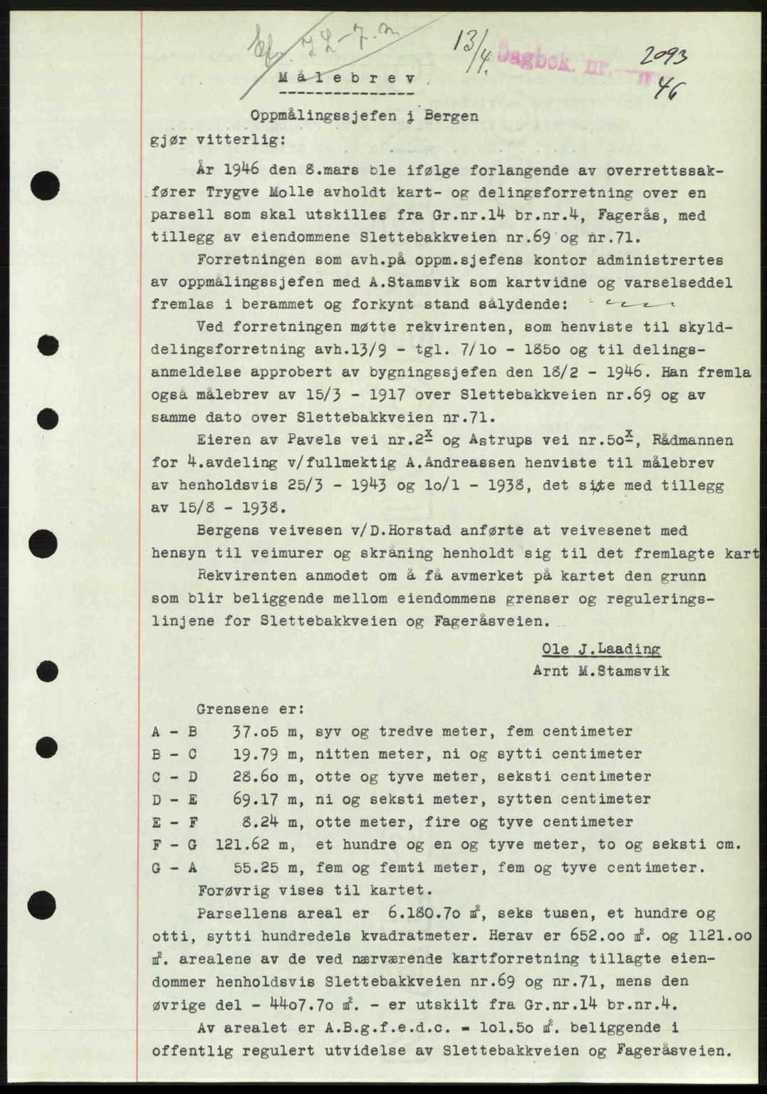 Byfogd og Byskriver i Bergen, SAB/A-3401/03/03Bc/L0022: Mortgage book no. A18, 1946-1946, Diary no: : 2093/1946