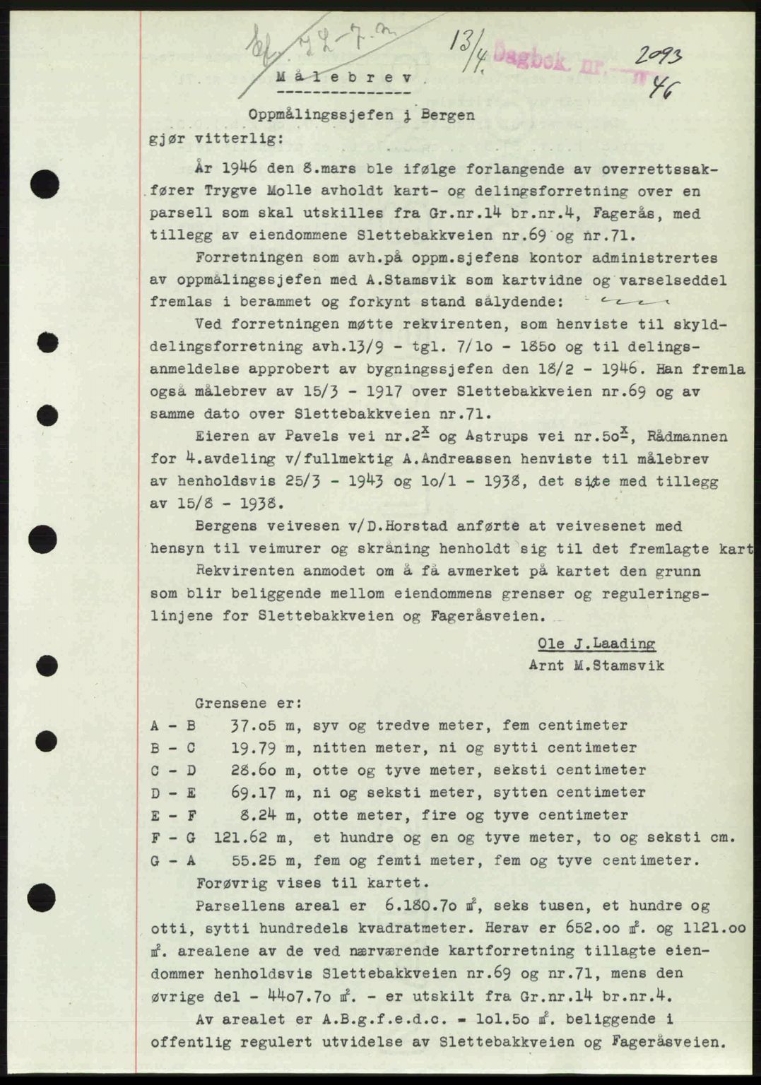 Byfogd og Byskriver i Bergen, AV/SAB-A-3401/03/03Bc/L0022: Mortgage book no. A18, 1946-1946, Diary no: : 2093/1946