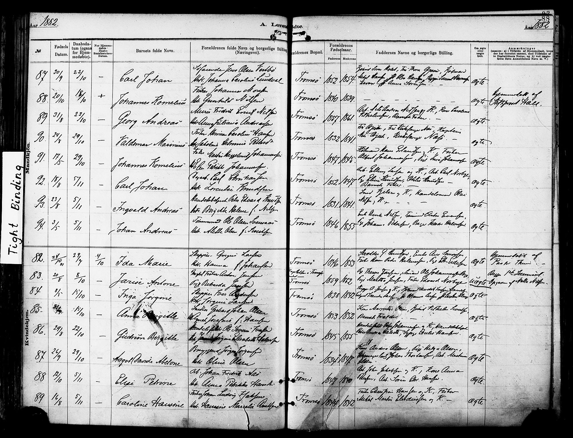 Tromsø sokneprestkontor/stiftsprosti/domprosti, SATØ/S-1343/G/Ga/L0014kirke: Parish register (official) no. 14, 1878-1888, p. 88
