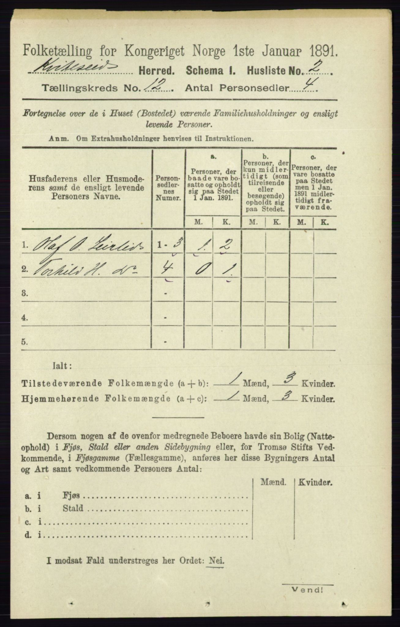 RA, 1891 census for 0829 Kviteseid, 1891, p. 2813