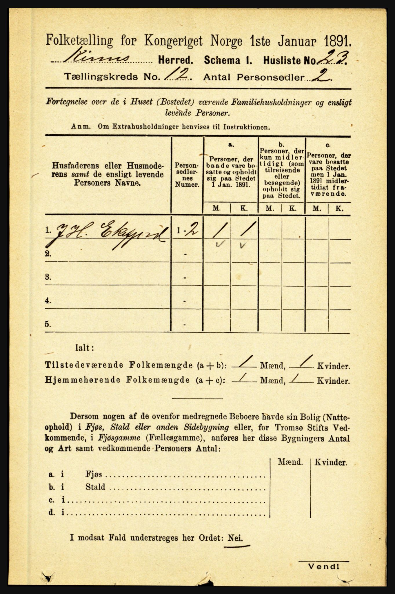 RA, 1891 census for 1437 Kinn, 1891, p. 4453