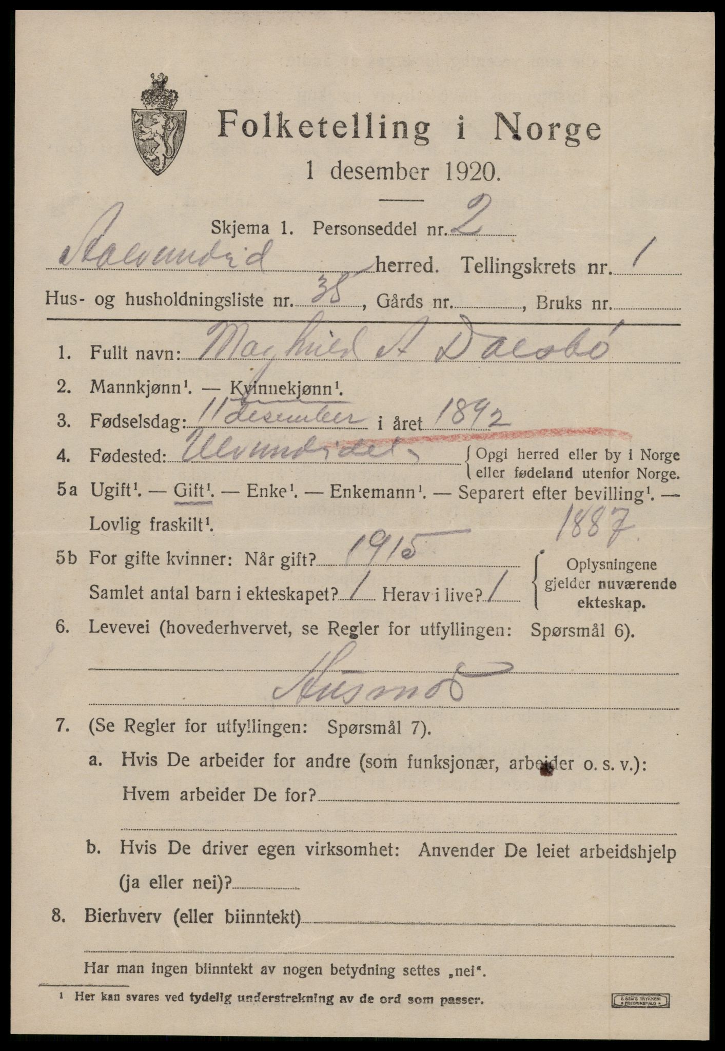 SAT, 1920 census for Ålvundeid, 1920, p. 510