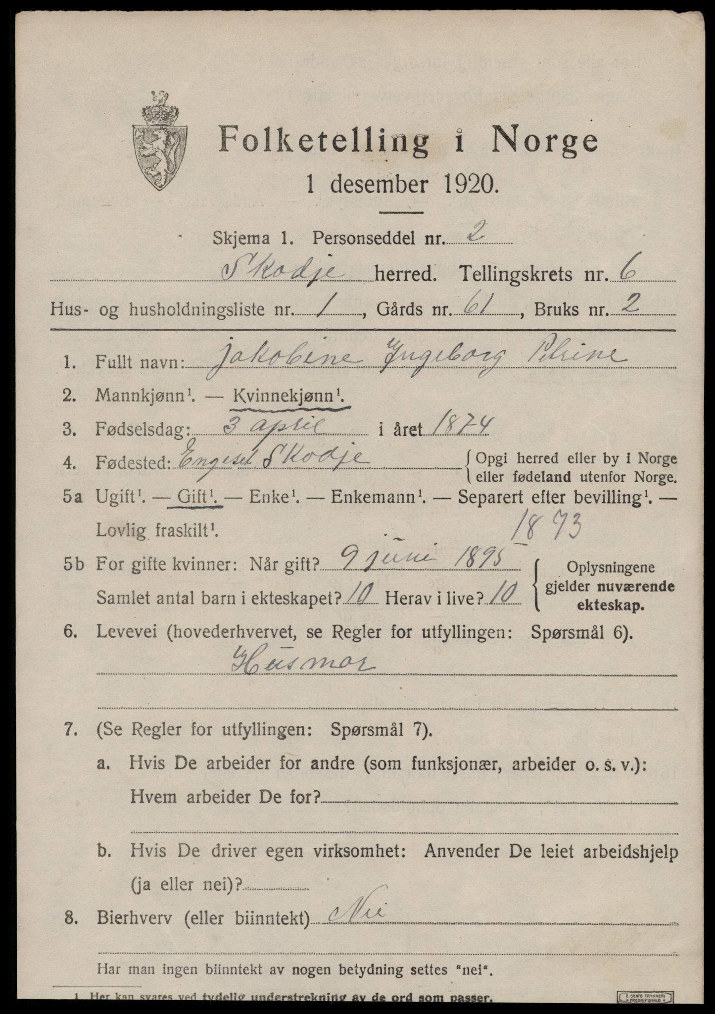 SAT, 1920 census for Skodje, 1920, p. 2621