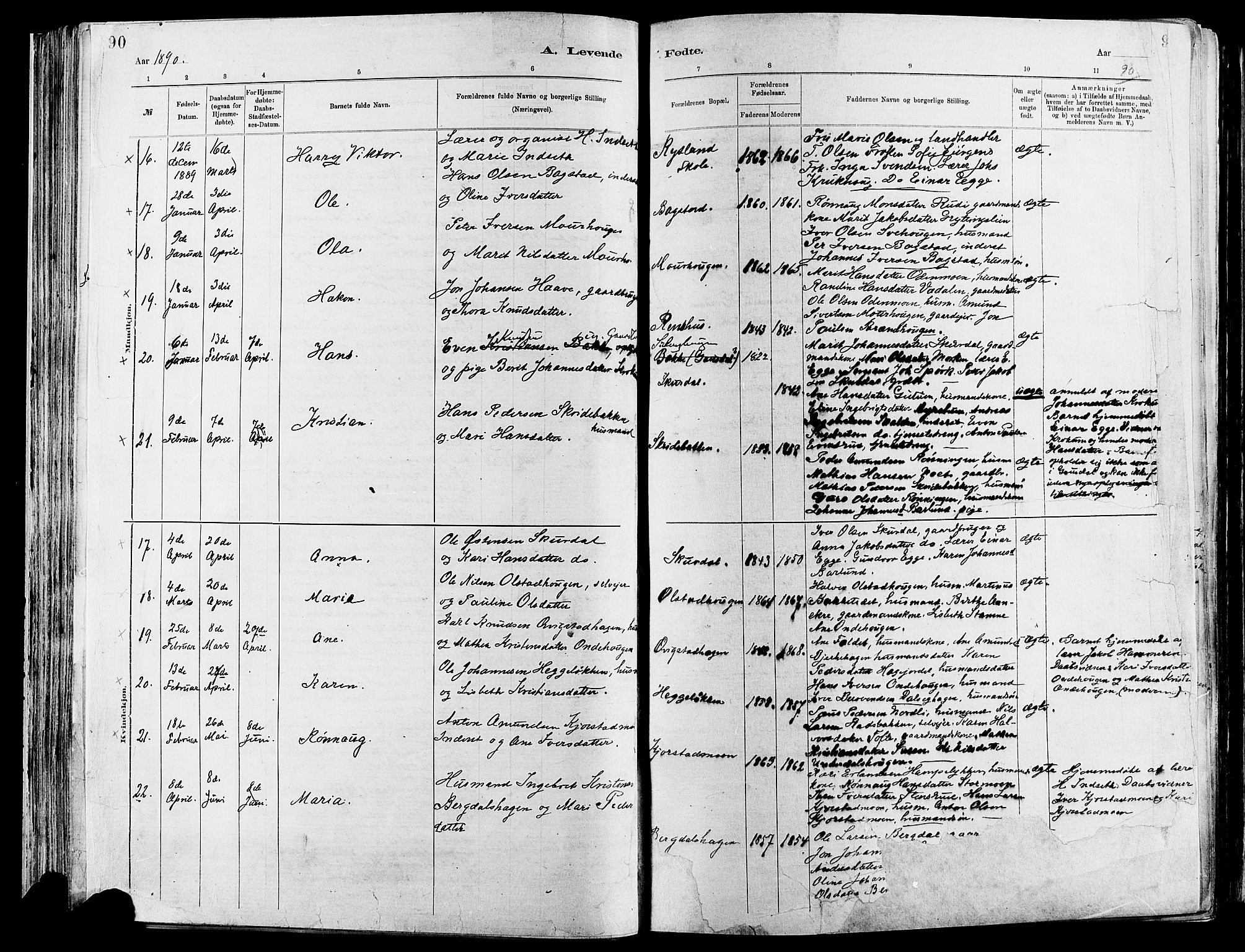 Sør-Fron prestekontor, AV/SAH-PREST-010/H/Ha/Haa/L0003: Parish register (official) no. 3, 1881-1897, p. 90