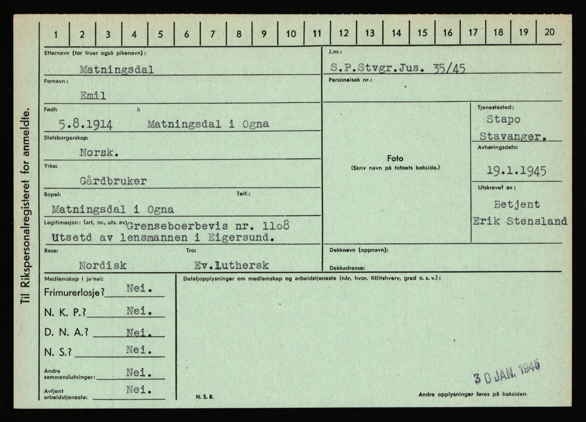 Statspolitiet - Hovedkontoret / Osloavdelingen, AV/RA-S-1329/C/Ca/L0010: Lind - Moksnes, 1943-1945, p. 3391