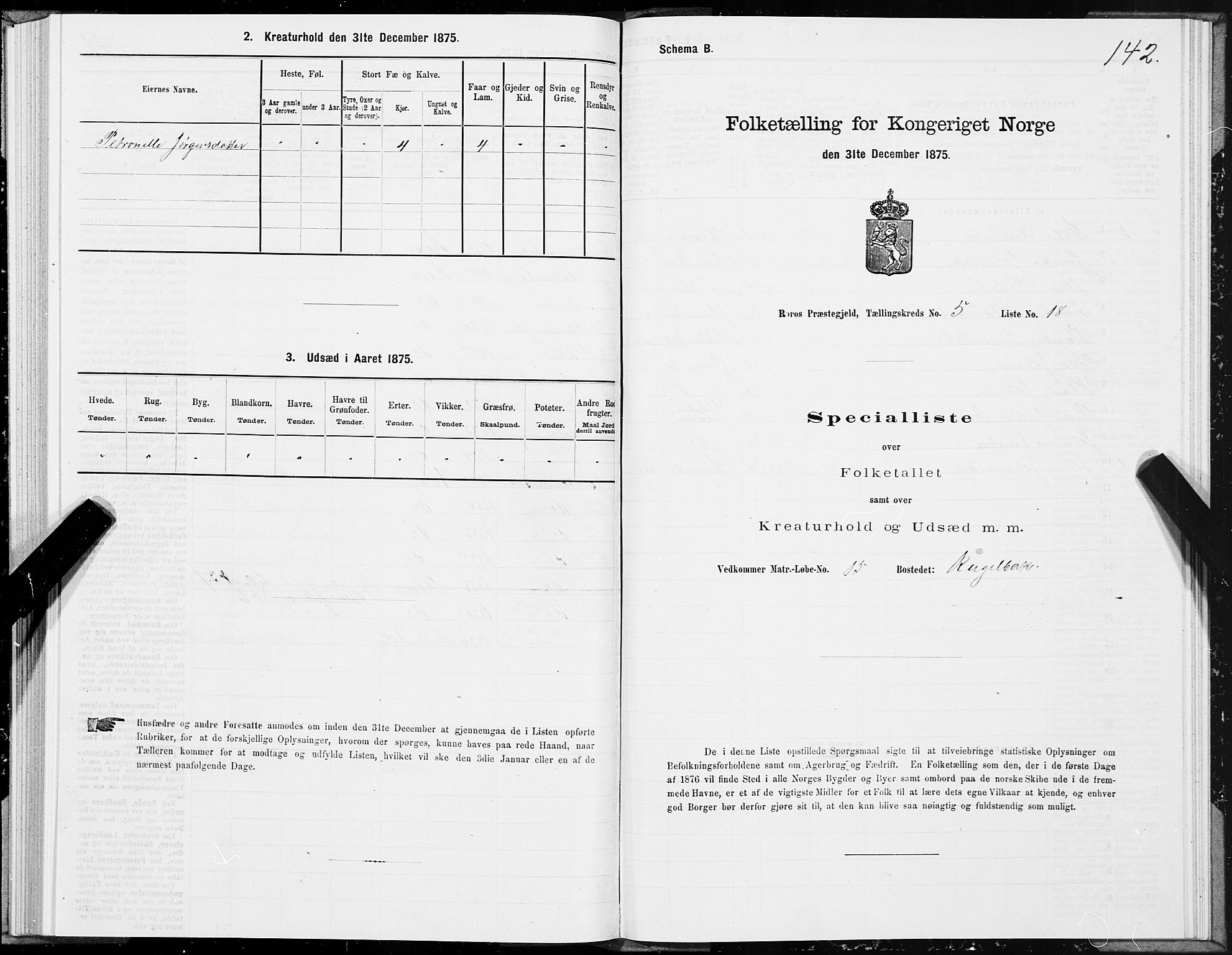 SAT, 1875 census for 1640P Røros, 1875, p. 3142