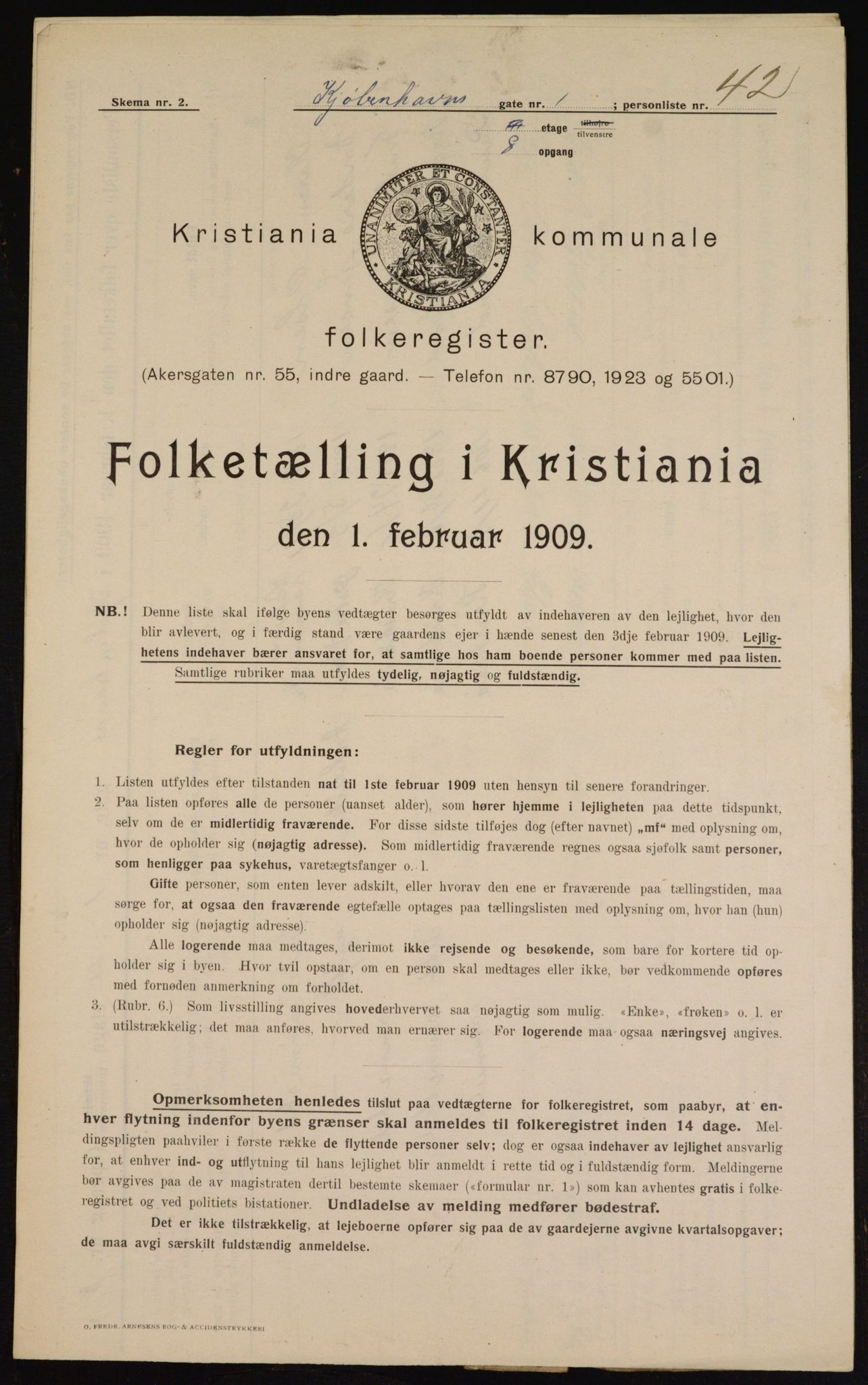 OBA, Municipal Census 1909 for Kristiania, 1909, p. 46960