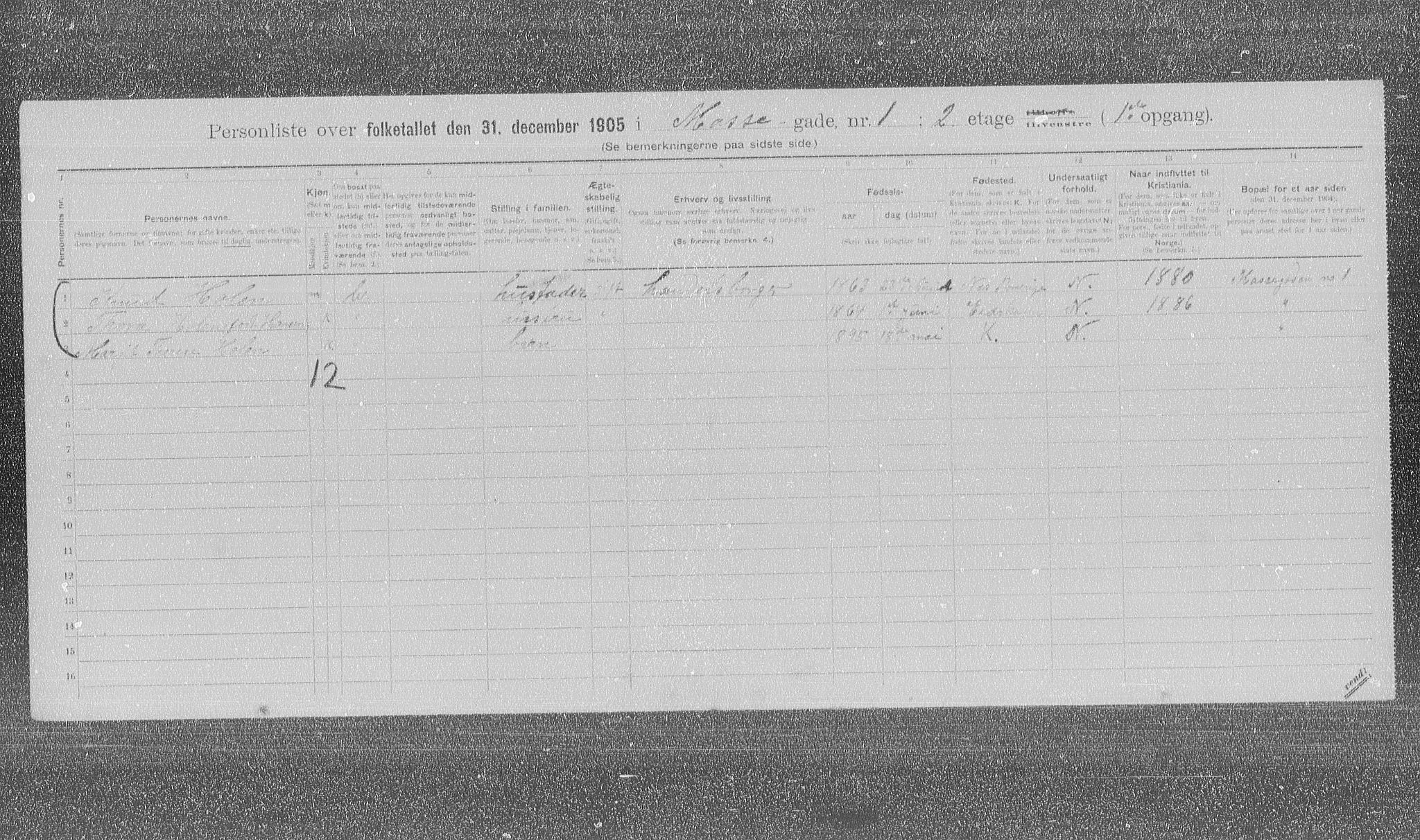 OBA, Municipal Census 1905 for Kristiania, 1905, p. 34490