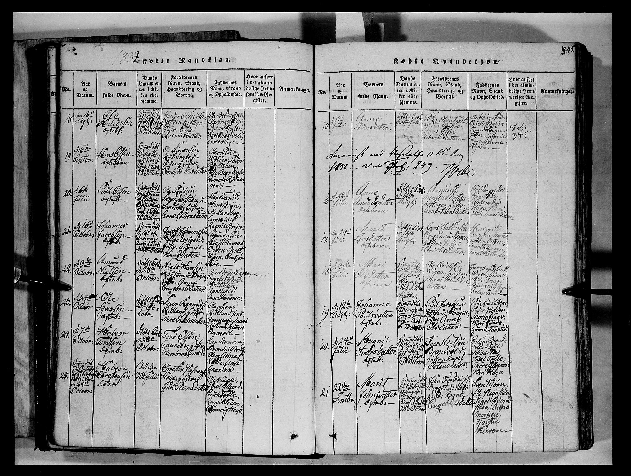 Fron prestekontor, SAH/PREST-078/H/Ha/Hab/L0004: Parish register (copy) no. 4, 1816-1850, p. 45