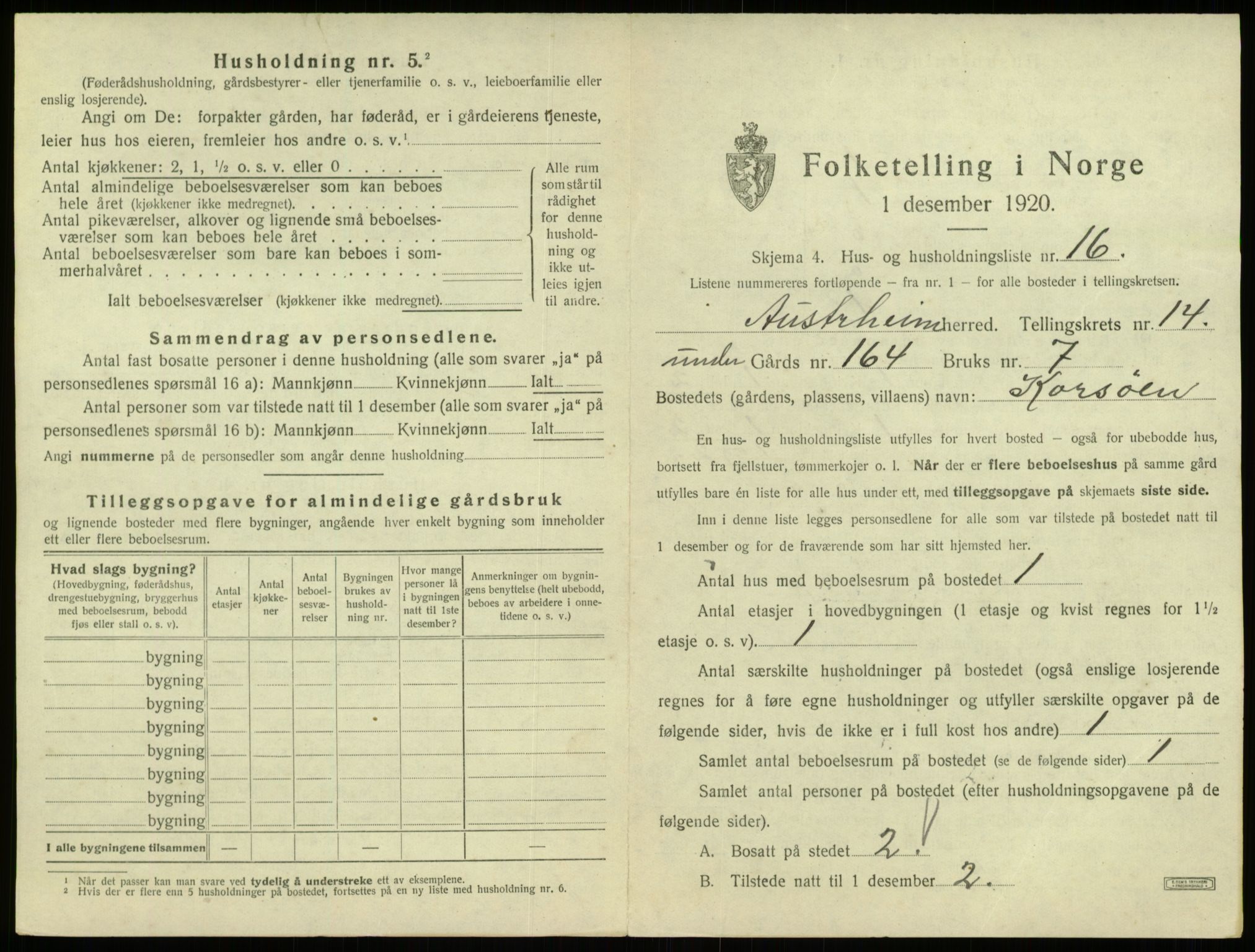 SAB, 1920 census for Austrheim, 1920, p. 686