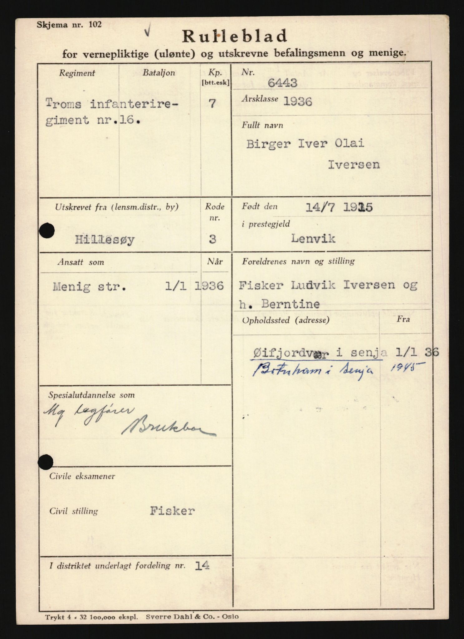 Forsvaret, Troms infanteriregiment nr. 16, AV/RA-RAFA-3146/P/Pa/L0020: Rulleblad for regimentets menige mannskaper, årsklasse 1936, 1936, p. 521